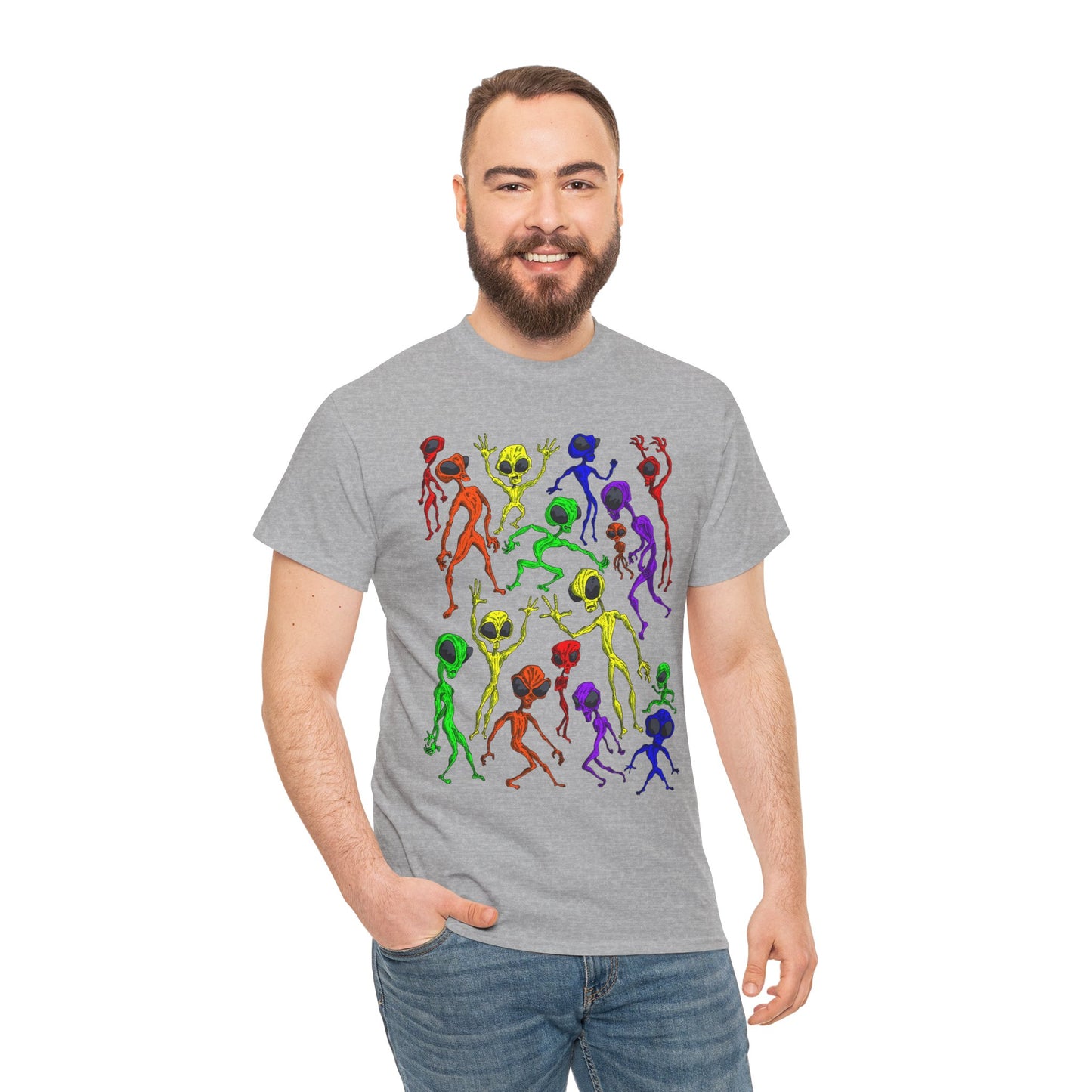 Rainbow Alien Dance Party Unisex Tee - Cosmic Sci-Fi Shirt