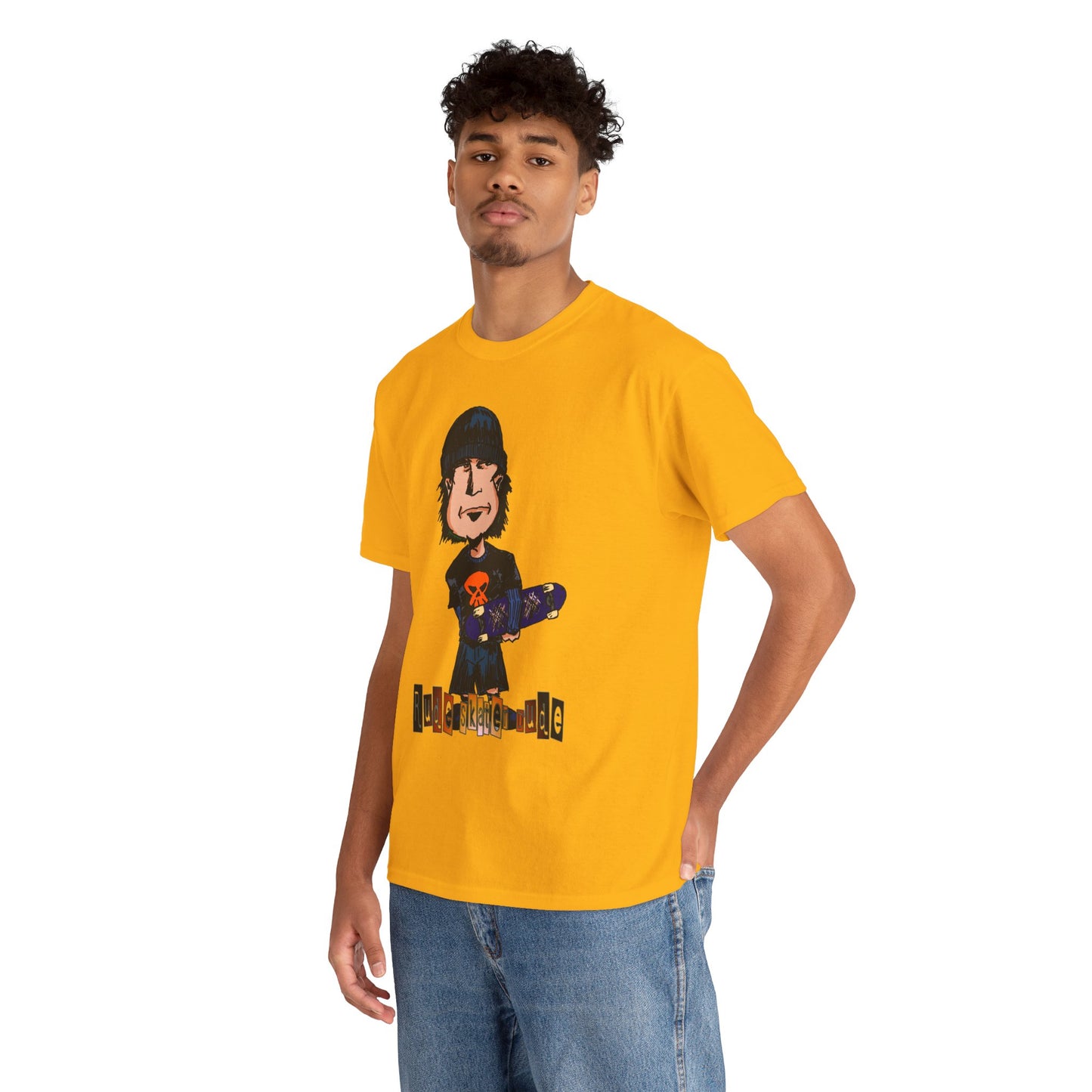 Rude Skater Dude Cartoon Skate Punk T-Shirt — Skateboarding Tee with Skull Design