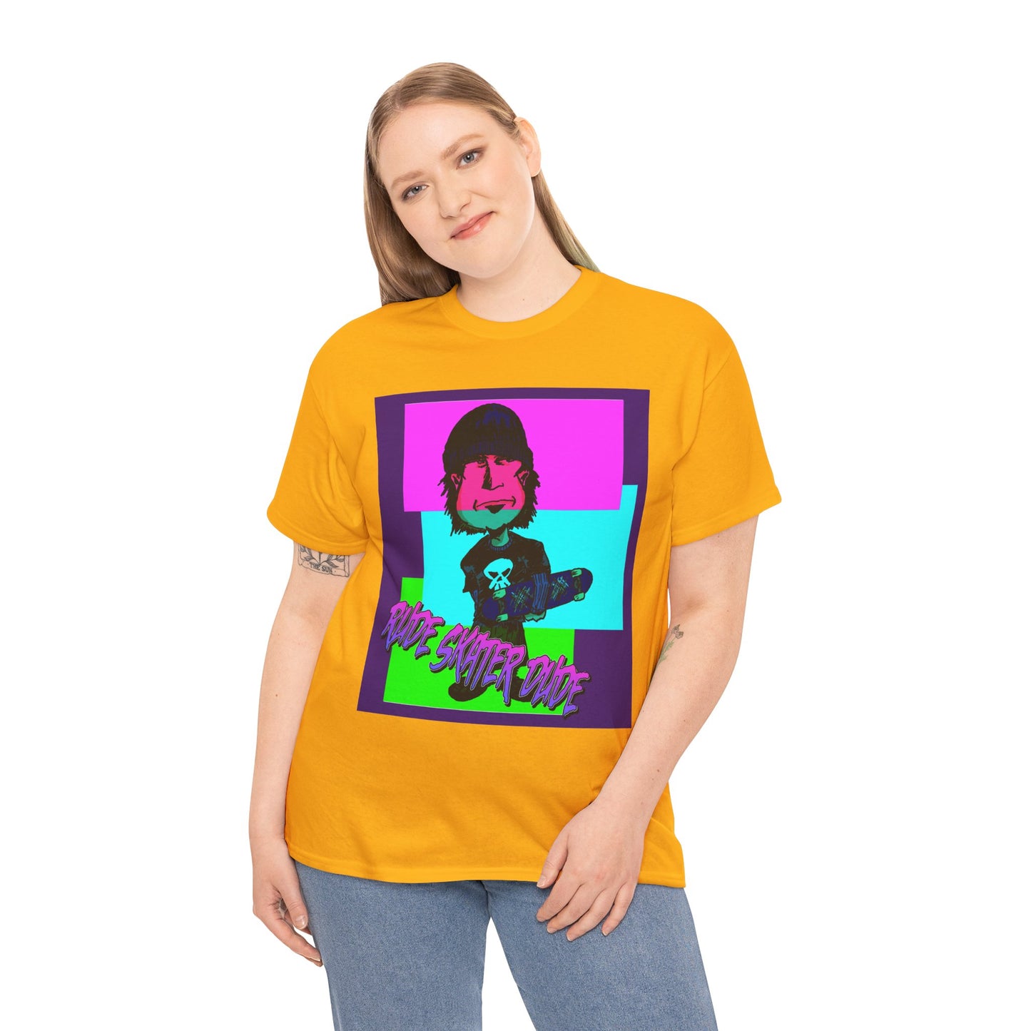 Retro Neon Skateboard Tee — "Rude Skater Dude" Graphic