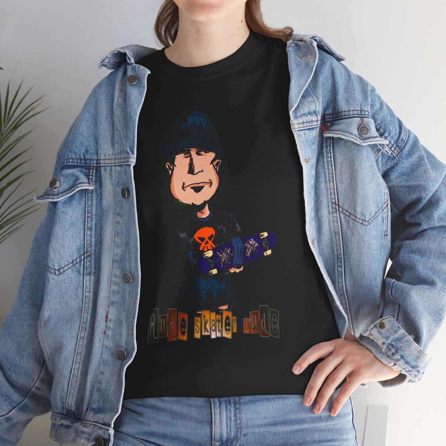 Rude Skater Dude Cartoon Skate Punk T-Shirt — Skateboarding Tee with Skull Design
