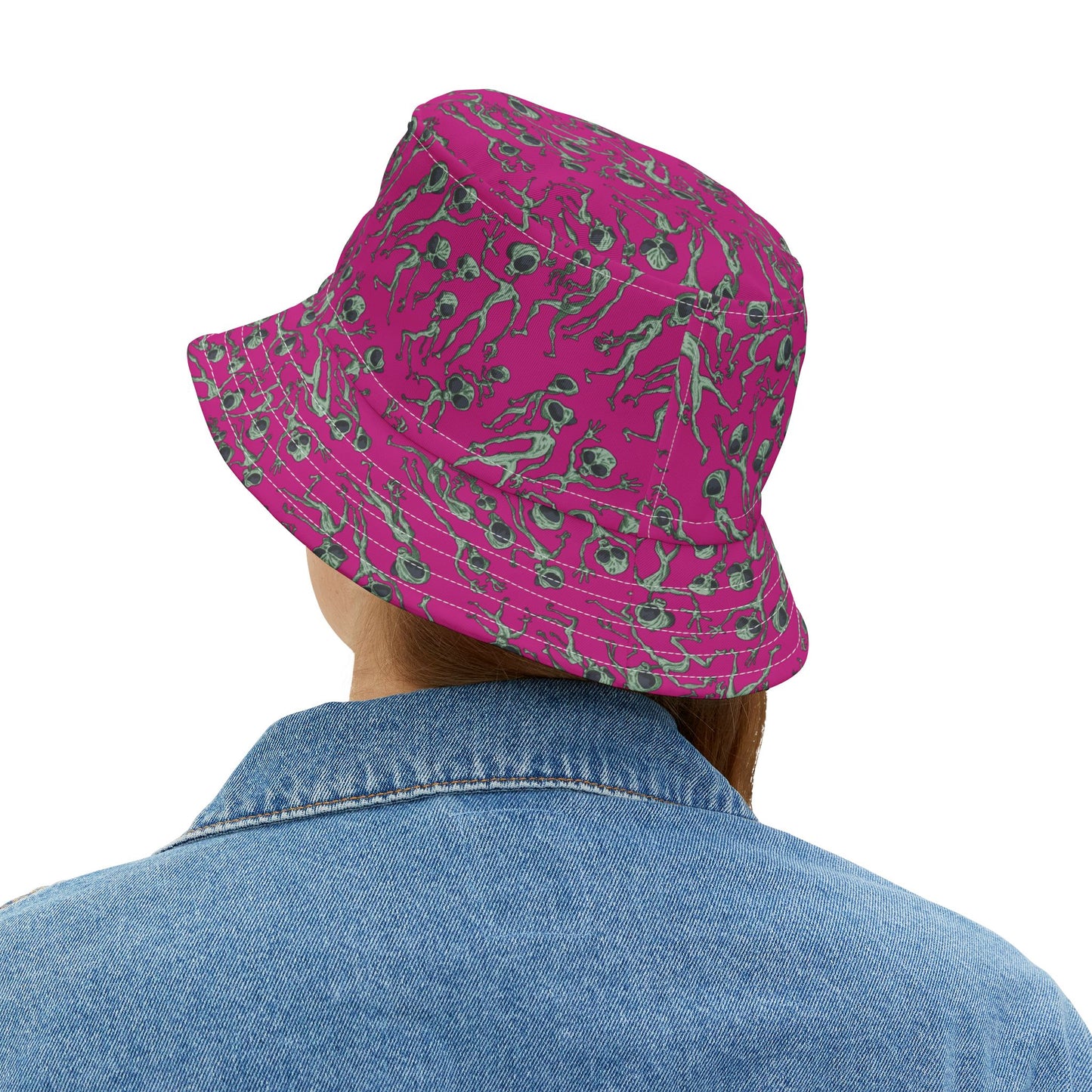 Vibrant Alien Dance Party Print Bucket Hat for Trendy Fashion Lovers, Unique Summer Accessory, Festival Gear, Fun Gift, Vacation Must-Have