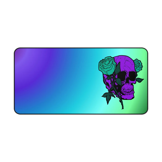 Gradient Skull Desk Mat with Teal Rose Accent