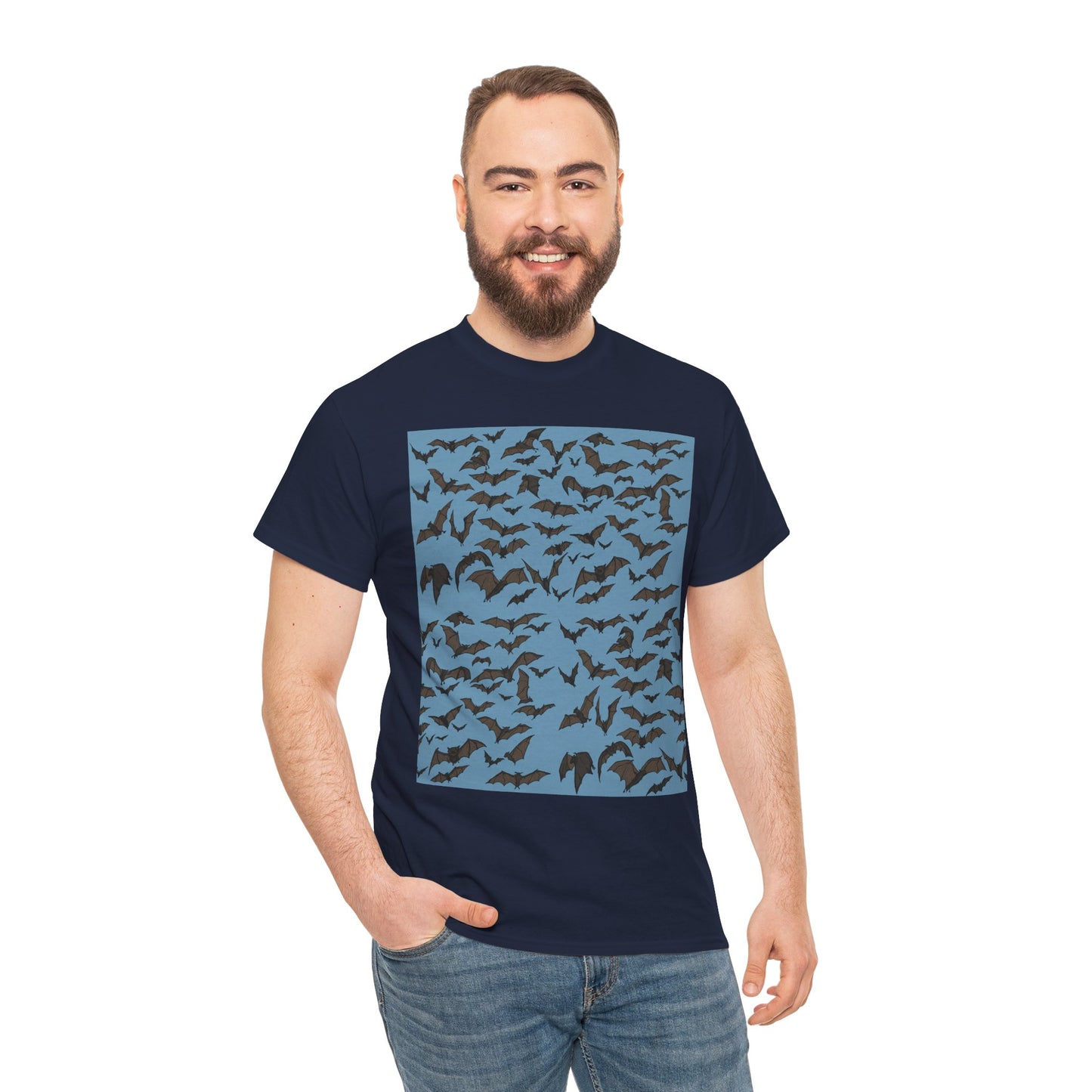 Unisex Bat Print Cotton Tee, Casual Graphic Tee, Halloween Apparel, Unique Gift for Animal Lovers, Stylish Everyday Wear
