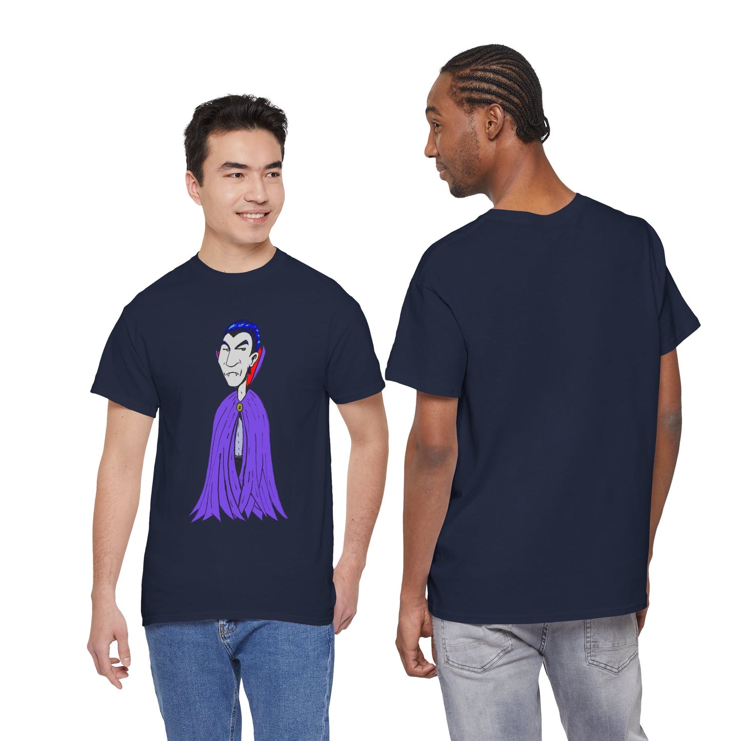Vampire Cartoon Tee - Cute Purple Cloak Dracula Graphic T-Shirt