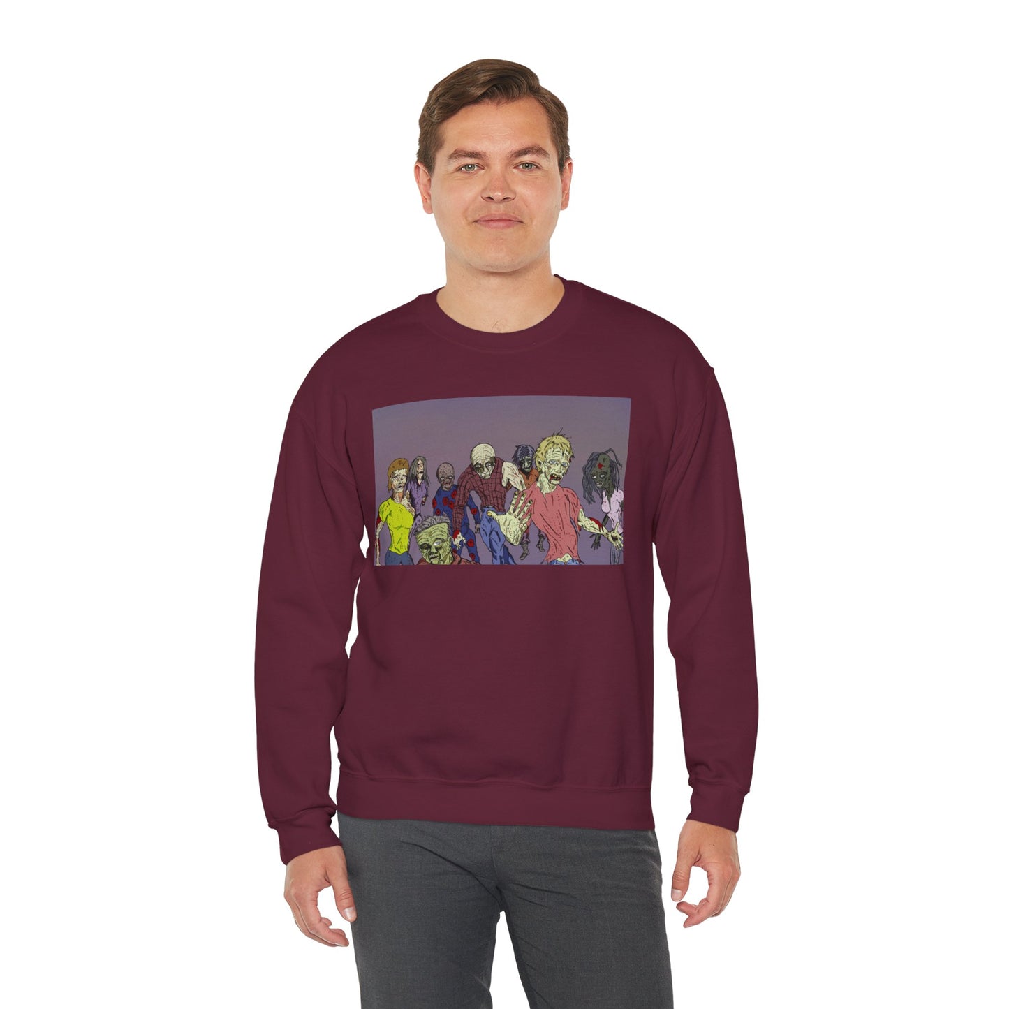 Zombie-Themed Unisex Crewneck Sweatshirt - Perfect for Halloween and Horror Lovers