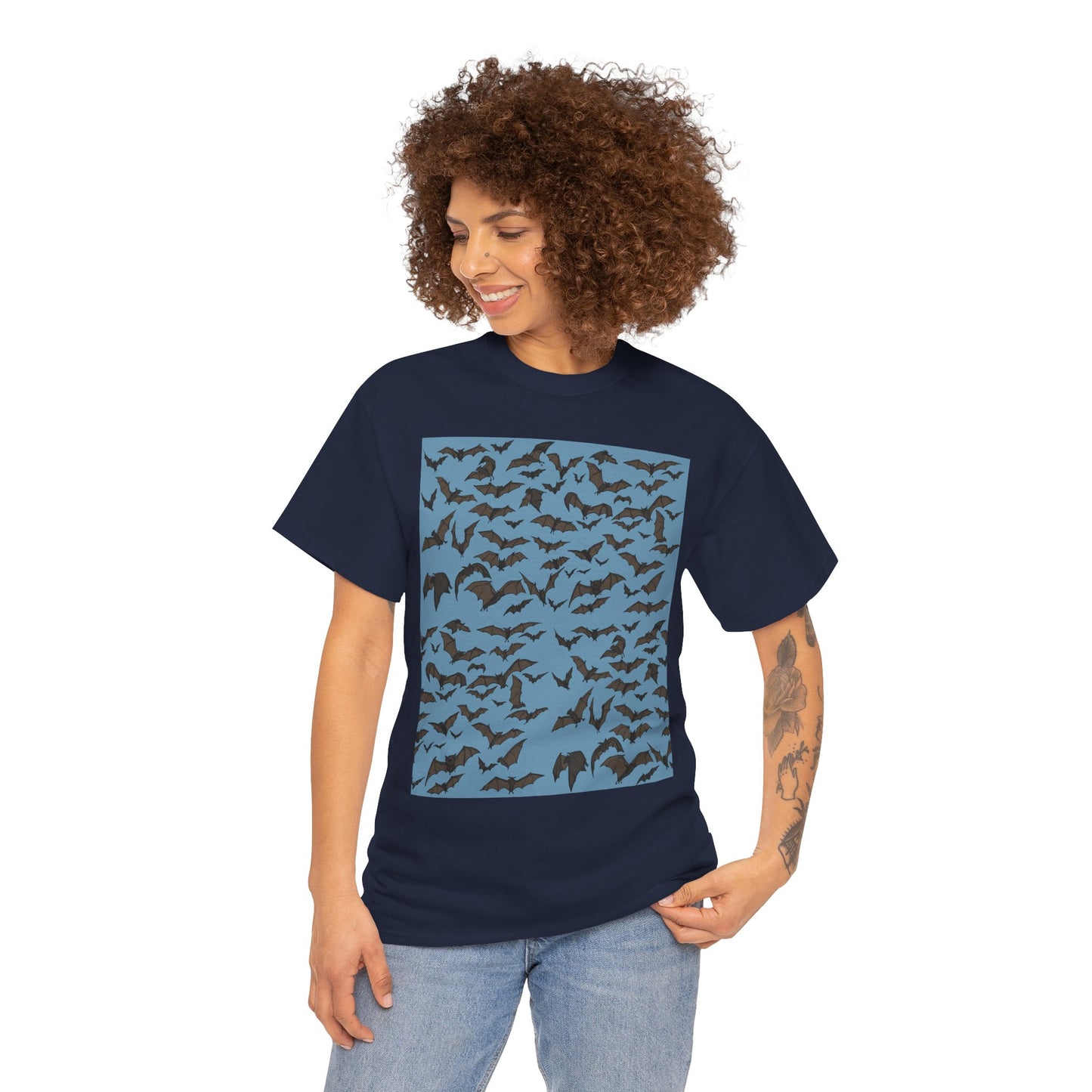 Unisex Bat Print Cotton Tee, Casual Graphic Tee, Halloween Apparel, Unique Gift for Animal Lovers, Stylish Everyday Wear