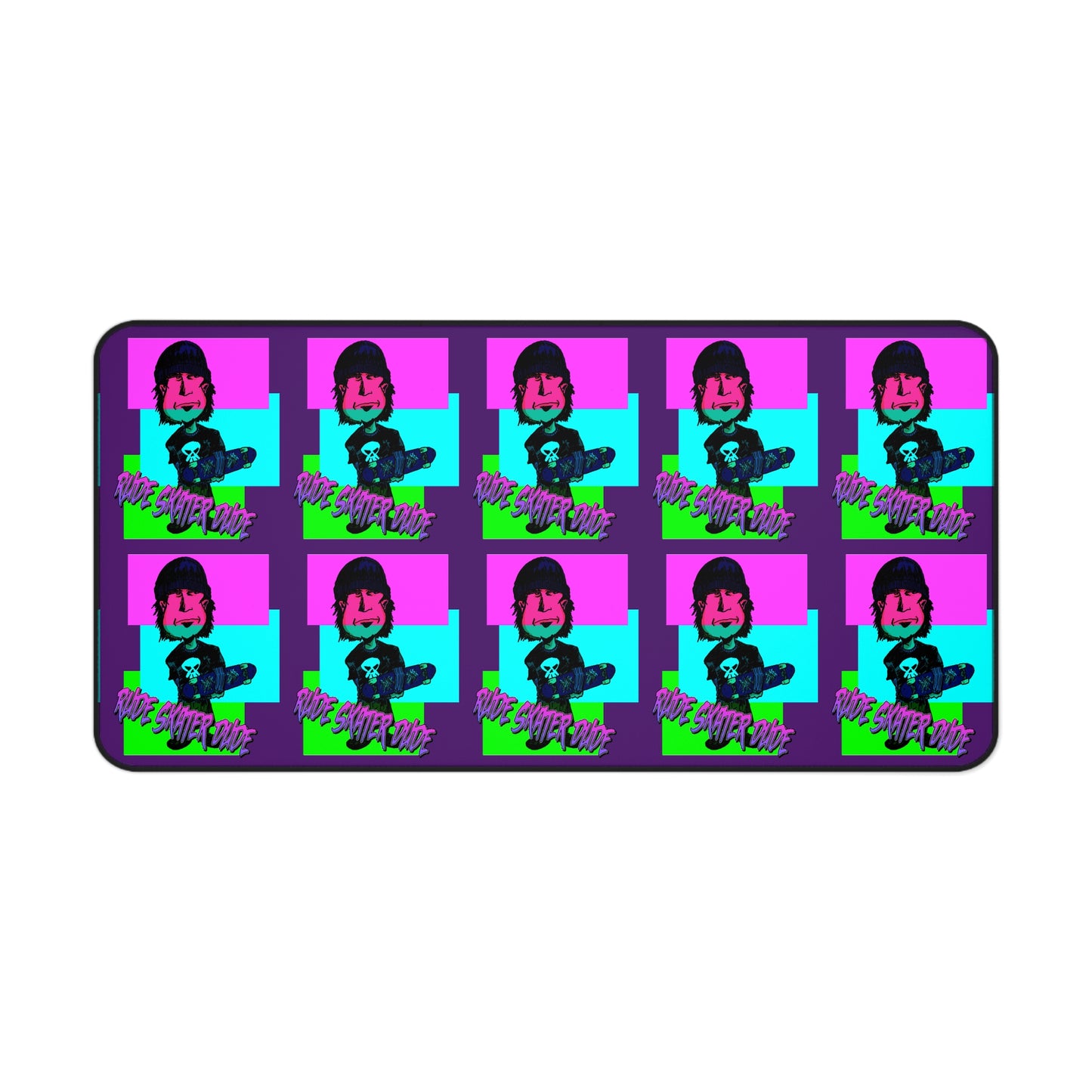 Rude Skater Dude - Pop Art Skateboarder Desk Mat — Retro Neon Repeating Skate Design