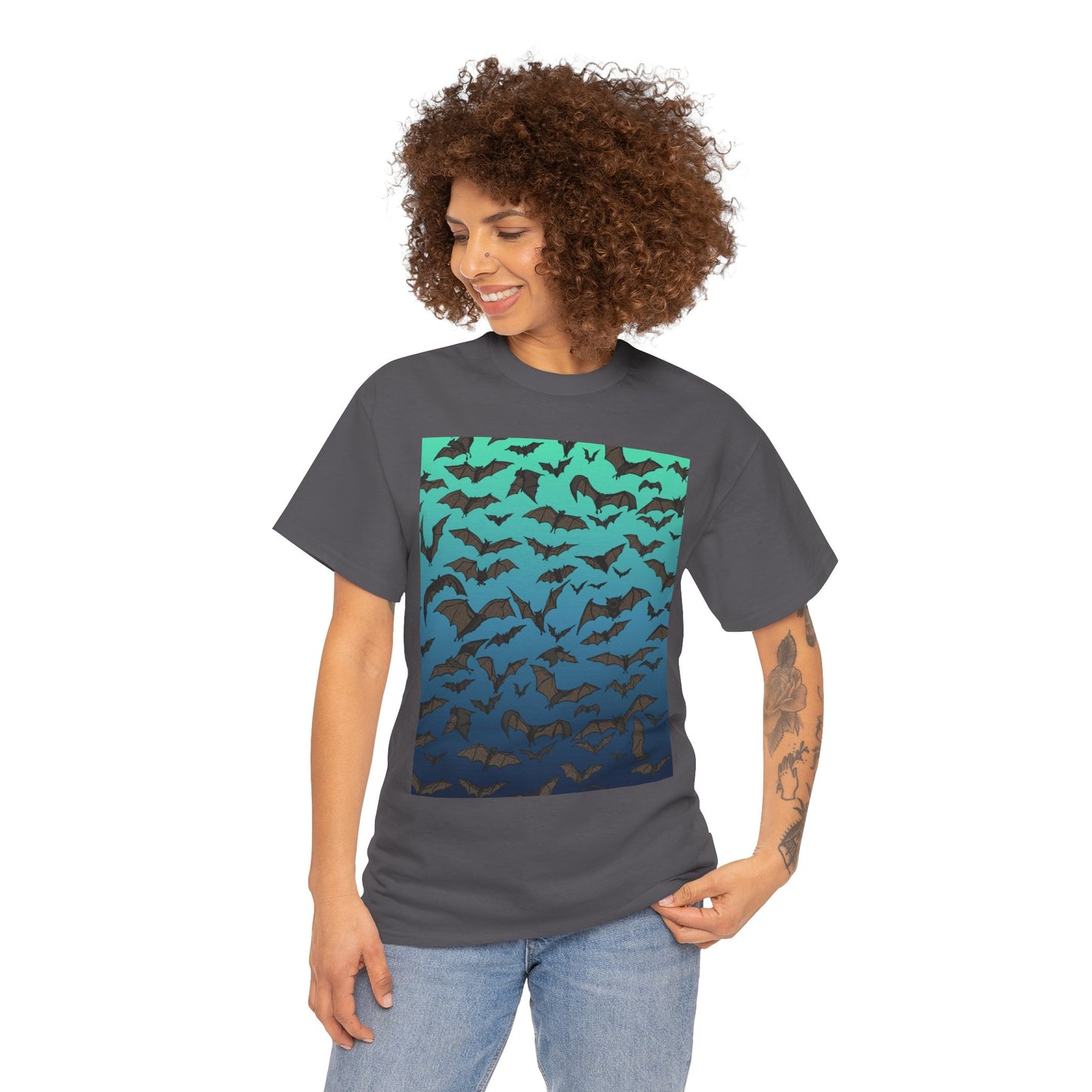 Bat Swarm Graphic Tee — Gradient Night Flight T-Shirt
