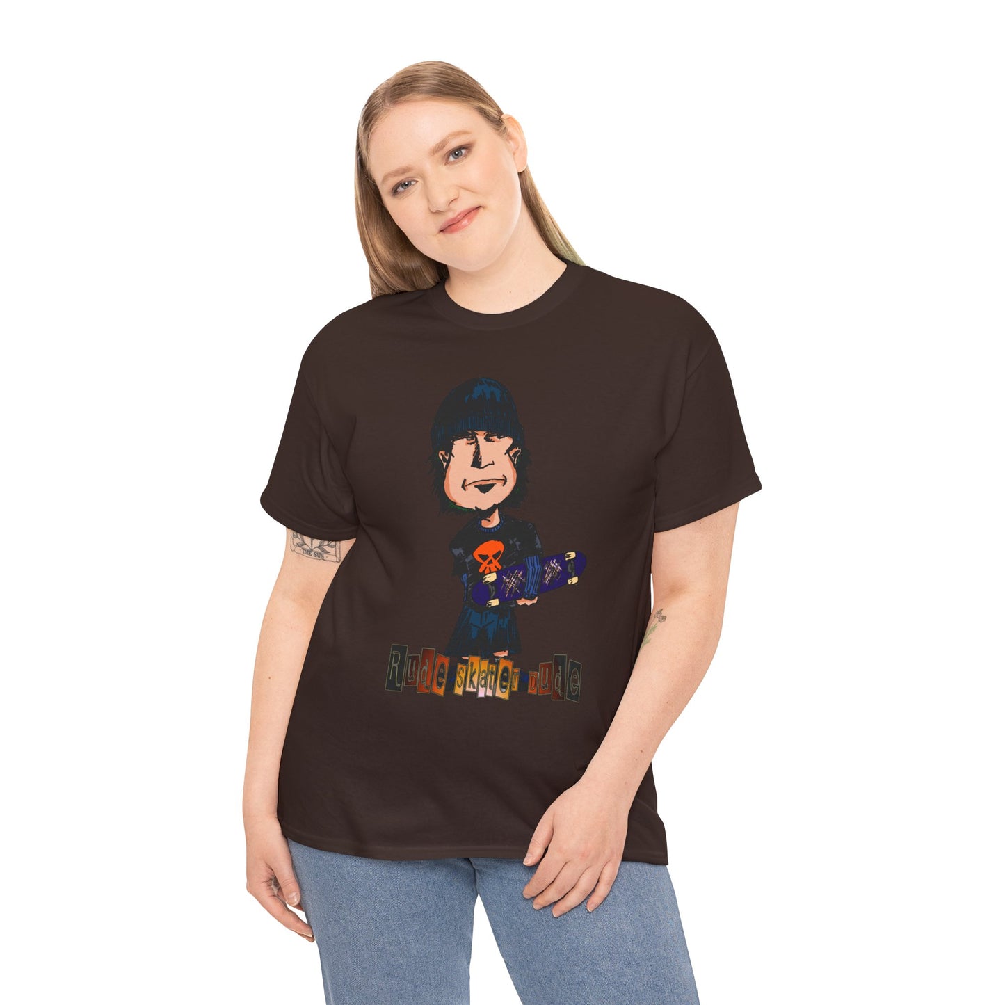 Rude Skater Dude Cartoon Skate Punk T-Shirt — Skateboarding Tee with Skull Design