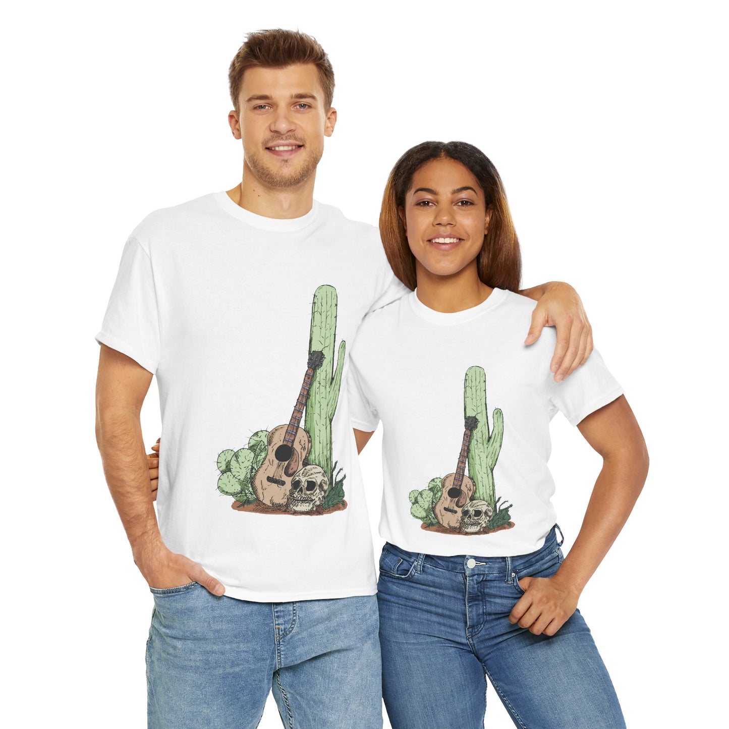 Desert Vibe Graphic Tee - Unisex Heavy Cotton Shirt, Boho Cactus Shirt, Guitar Lover's Gift, Summer Top, Music T-Shirt