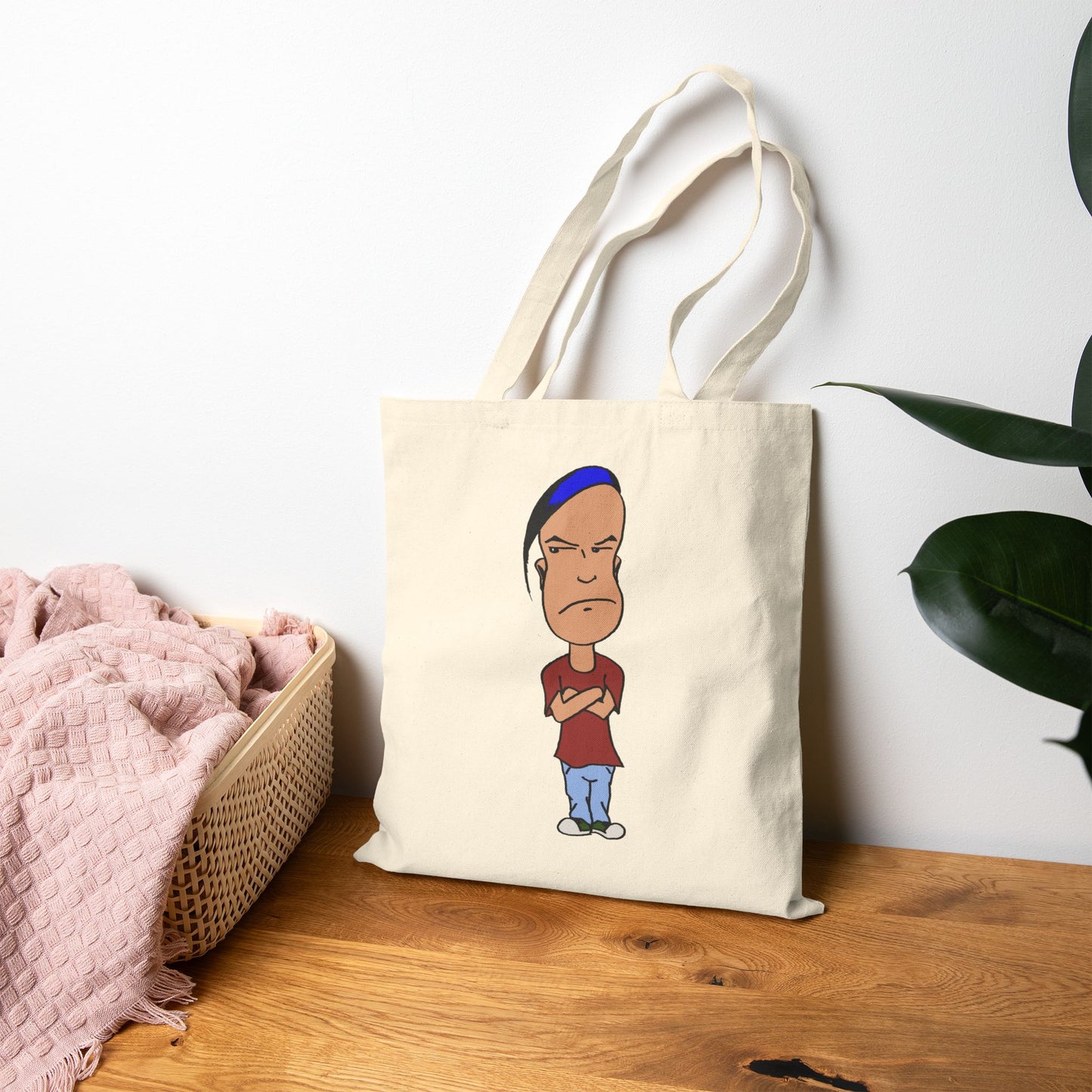 Smug - Canvas Tote Bag — Cartoon Grumpy Teen Character Illustration