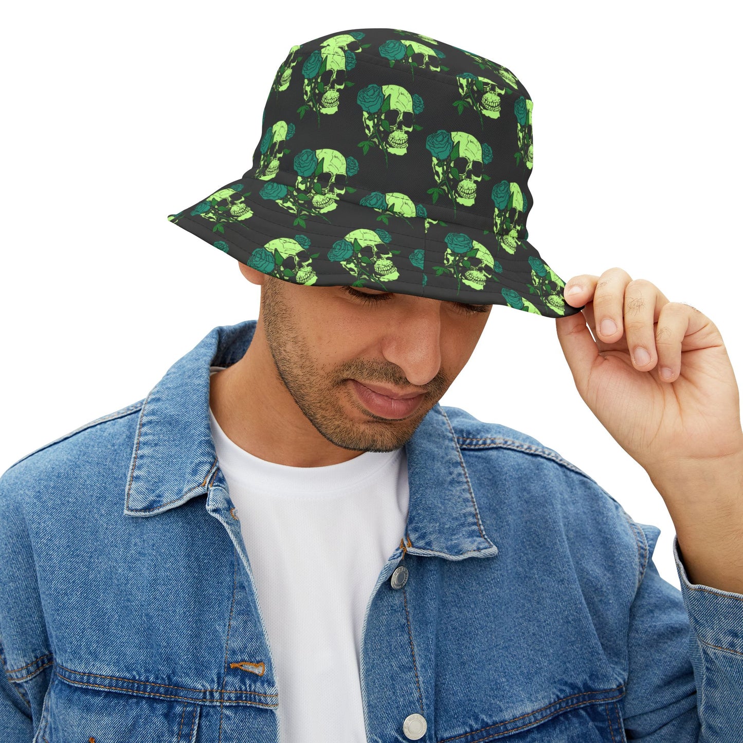 Gothic Rose Skull Bucket Hat, Trendy AOP Hat, Festival Headwear, Unisex Summer Accessory, Edgy Gift Idea, Streetwear Fashion