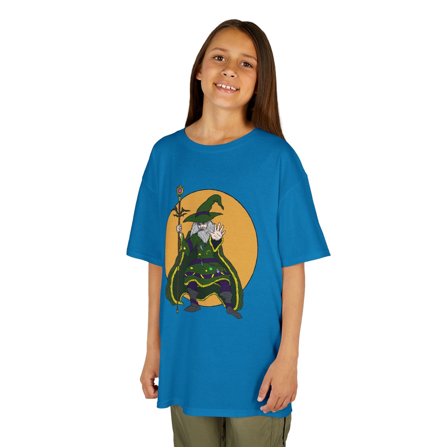 Wizard Holding a Magical Staff Kids Heavy Cotton™ Tee