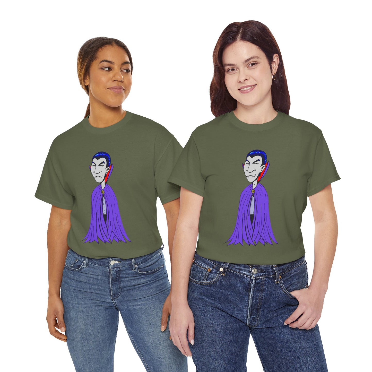 Vampire Cartoon Tee - Cute Purple Cloak Dracula Graphic T-Shirt