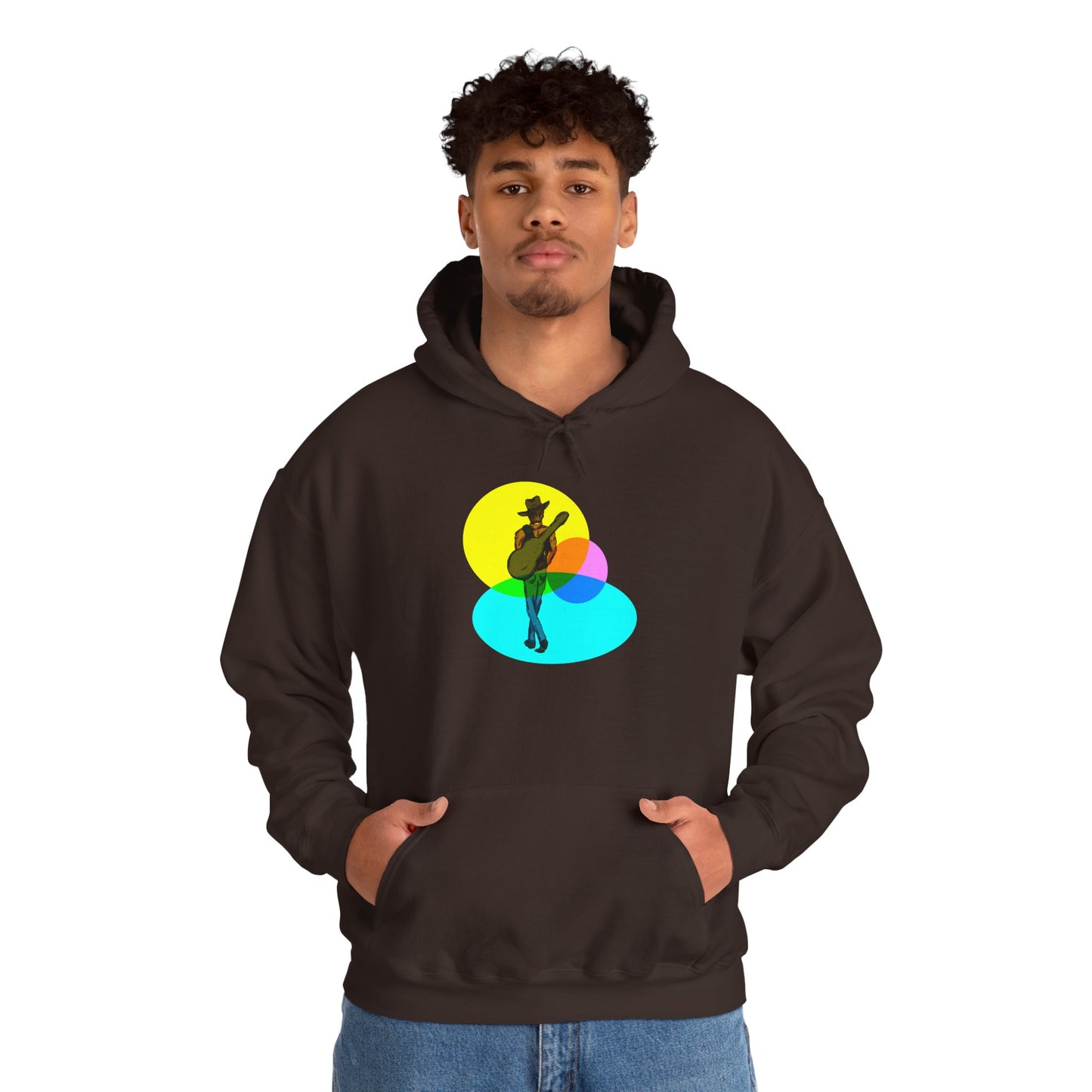Cowboy with Guitar Hoodie — Colorful Retro Music Graphic Sweatshirt