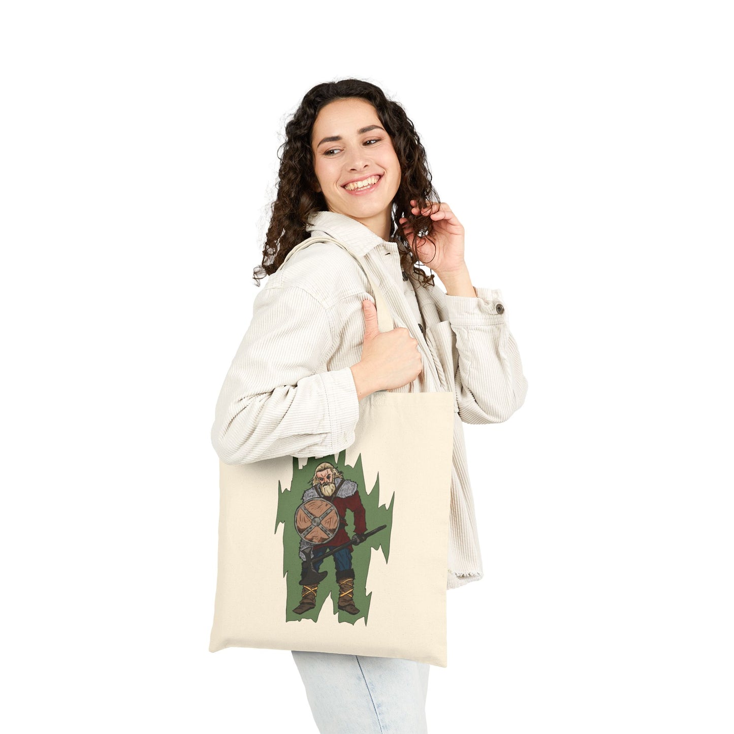 Viking Warrior Canvas Tote Bag – Norse Shield & Axe Graphic Cotton Tote
