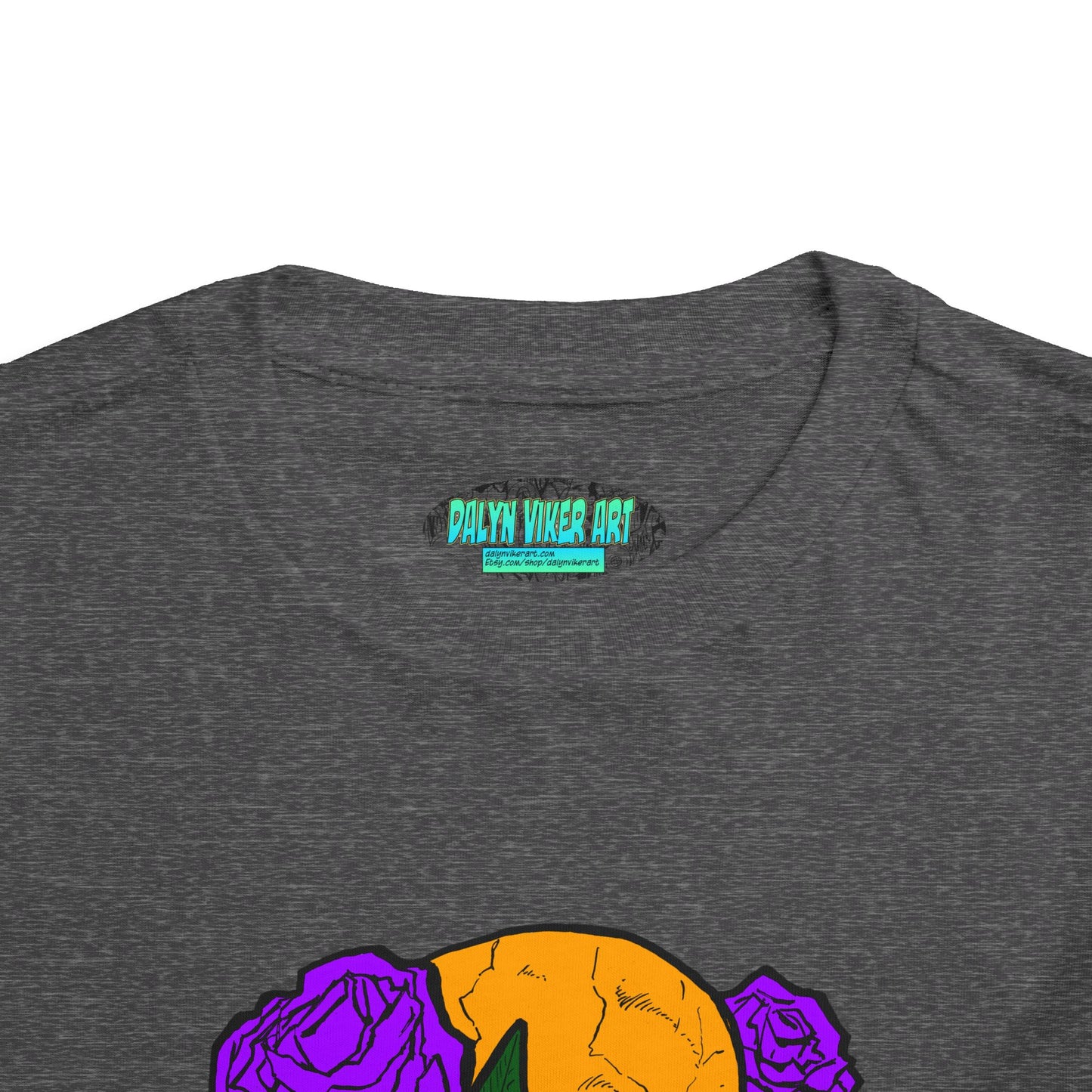 Toddler Tee — Orange Skull with Purple Roses Graphic