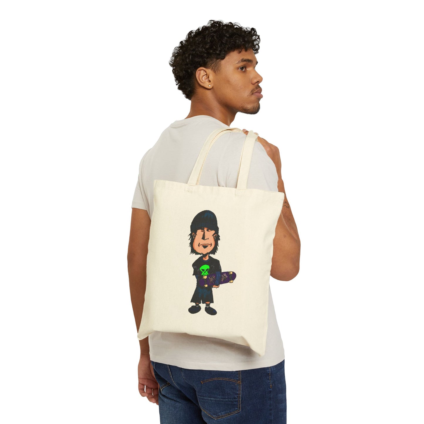 Rude Skater Dude - Skateboarder Cartoon Canvas Tote Bag – Cute Emo Skate Graphic