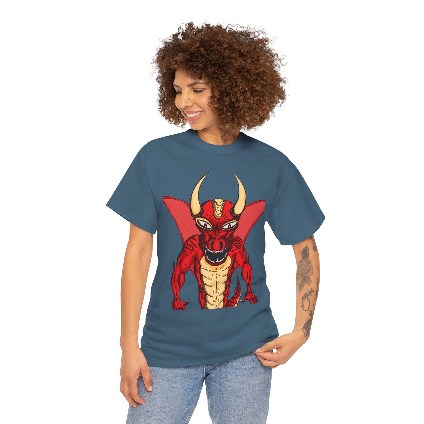 Bold Red Dragon Unisex Heavy Cotton Tee | Graphic Shirt for Anime Fans, Party Wear, Casual Outfit, Gift for Him/Her