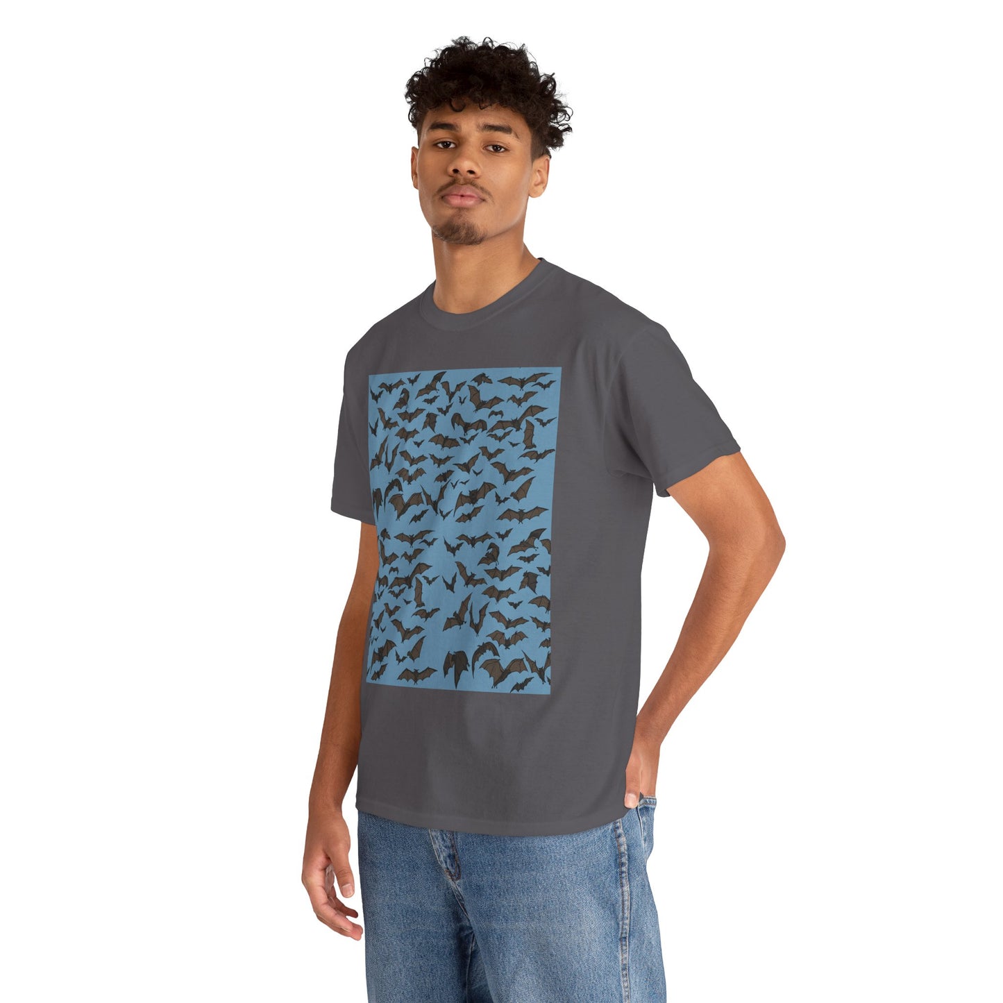 Unisex Bat Print Cotton Tee, Casual Graphic Tee, Halloween Apparel, Unique Gift for Animal Lovers, Stylish Everyday Wear
