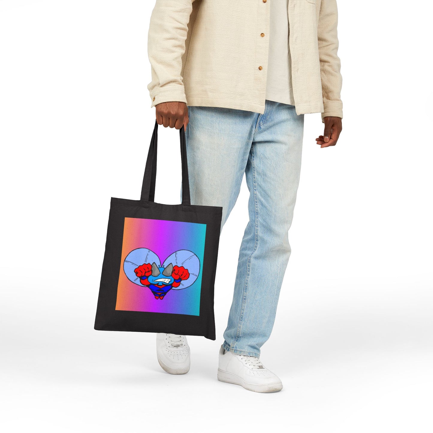 Astro-Fly Canvas Tote Bag — Colorful Superhero Flying Fist Pop Art Design