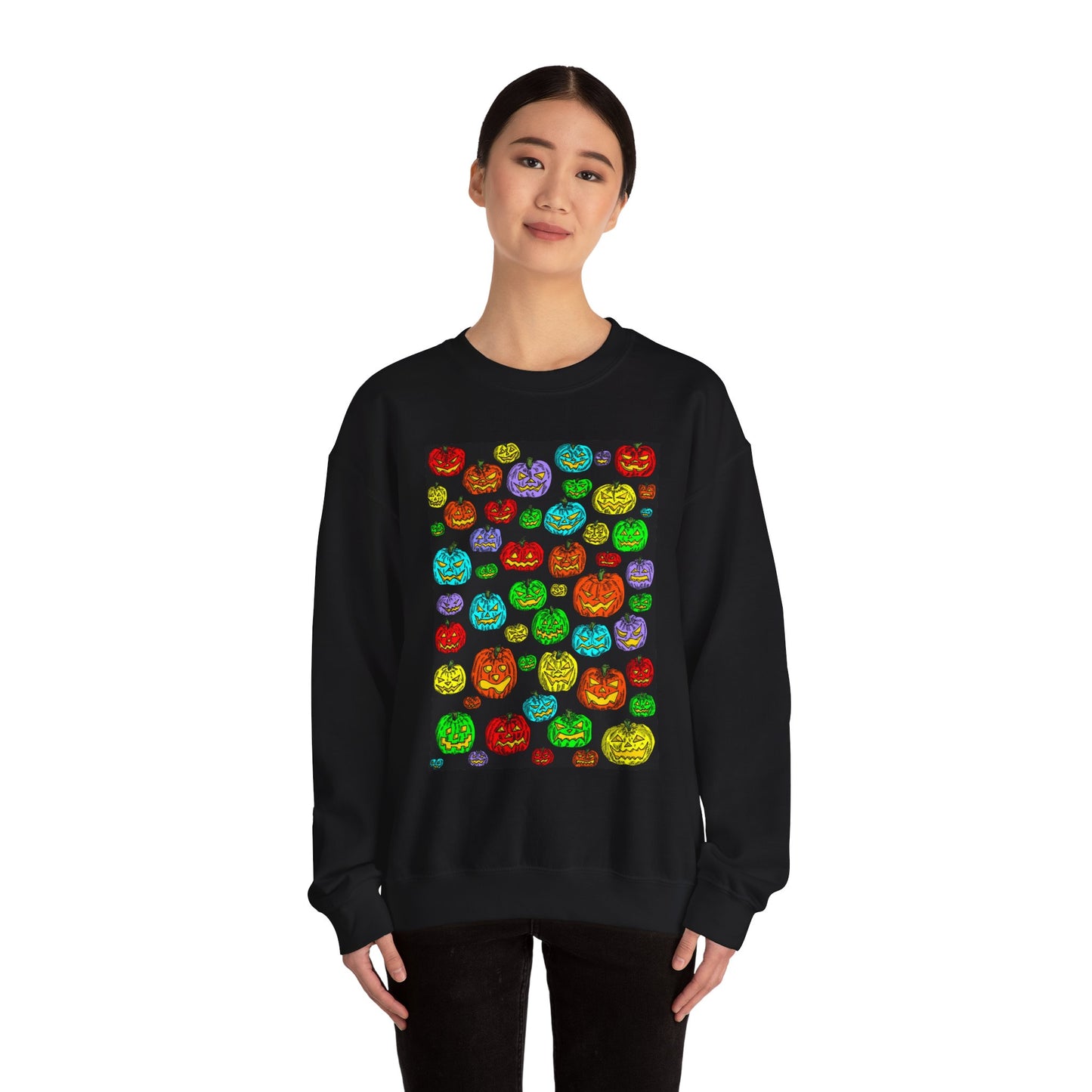 Halloween Colorful Pumpkin Graphic Crewneck Sweatshirt