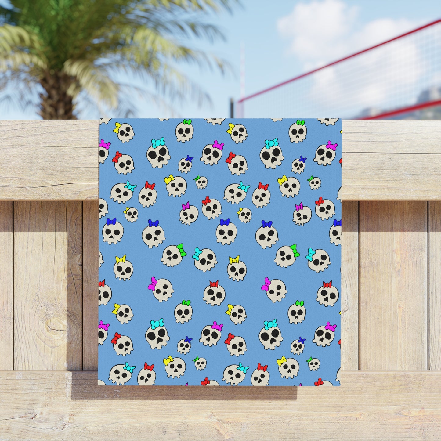 Delightfully Cute Skulls - Light Blue - Beach Towels