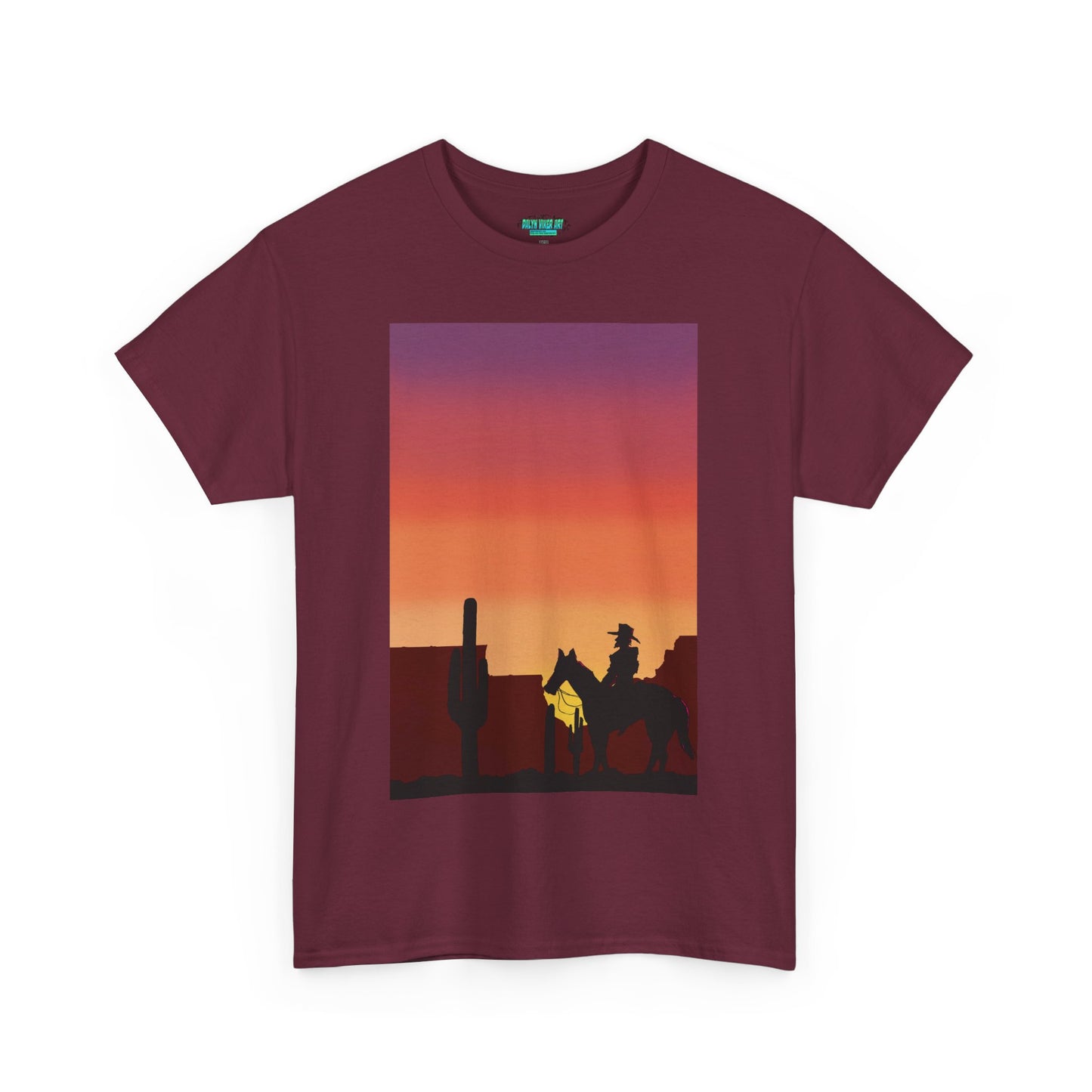 Sunset Cowboy Unisex Heavy Cotton Tee - Western Graphic Tee for Nature Lovers