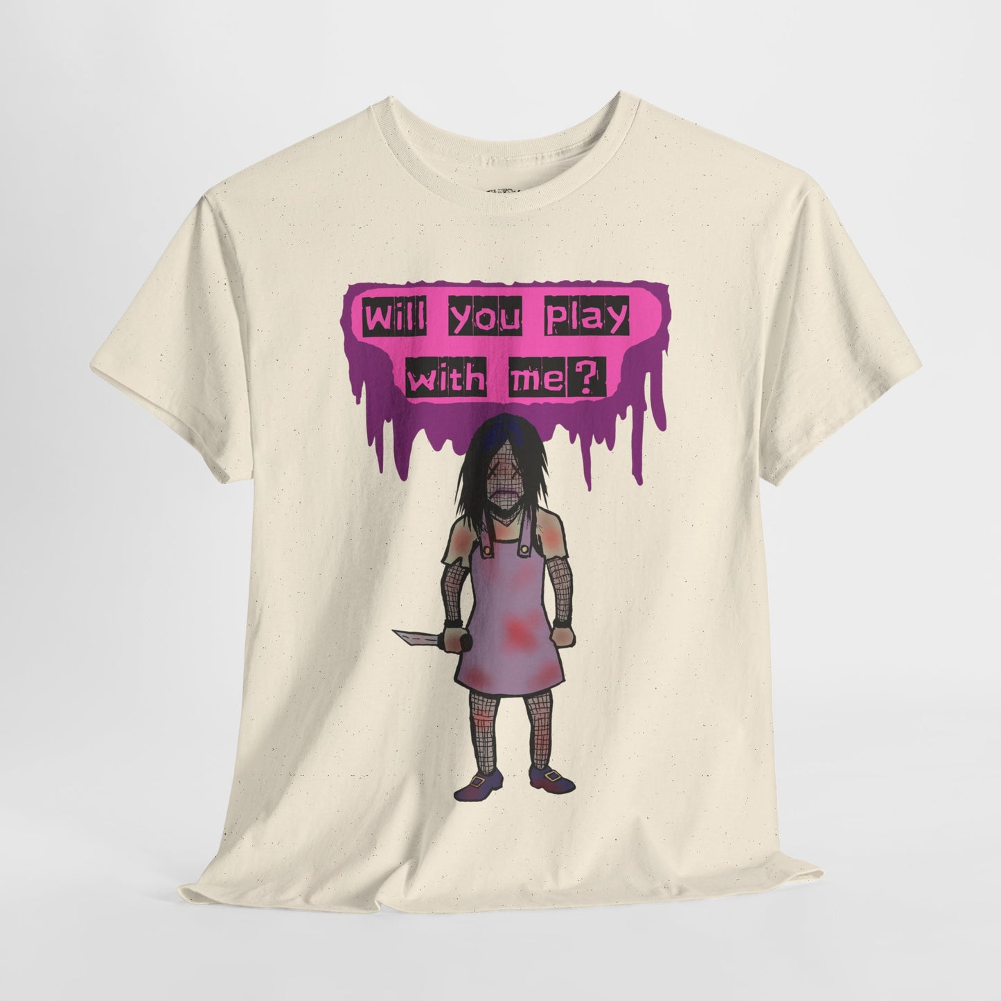 Chilling Evil Doll Horror Tee, Horror T-Shirt, Grey Tee, Unique Graphic Tee, Unisex Tee, Playful Scary Top, Halloween Shirt