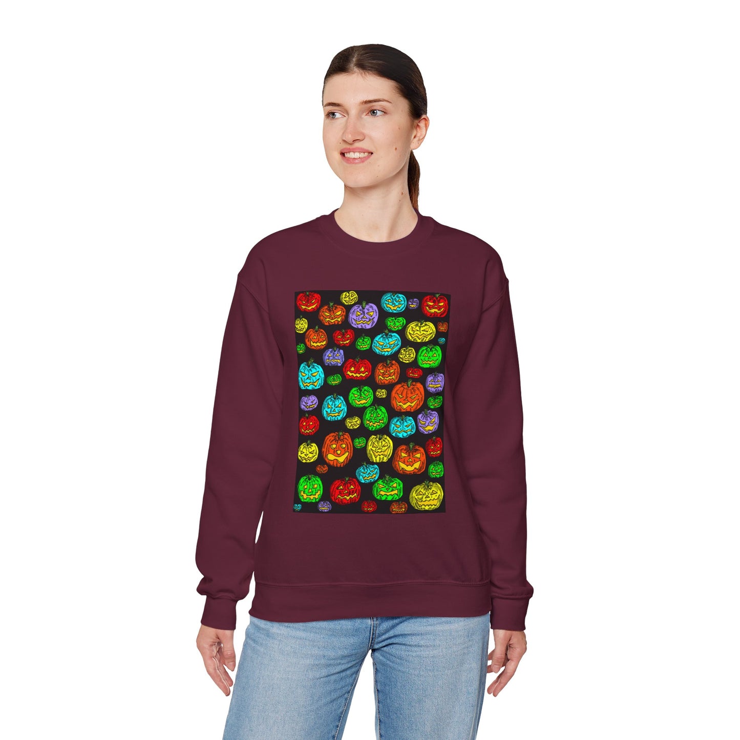 Halloween Colorful Pumpkin Graphic Crewneck Sweatshirt