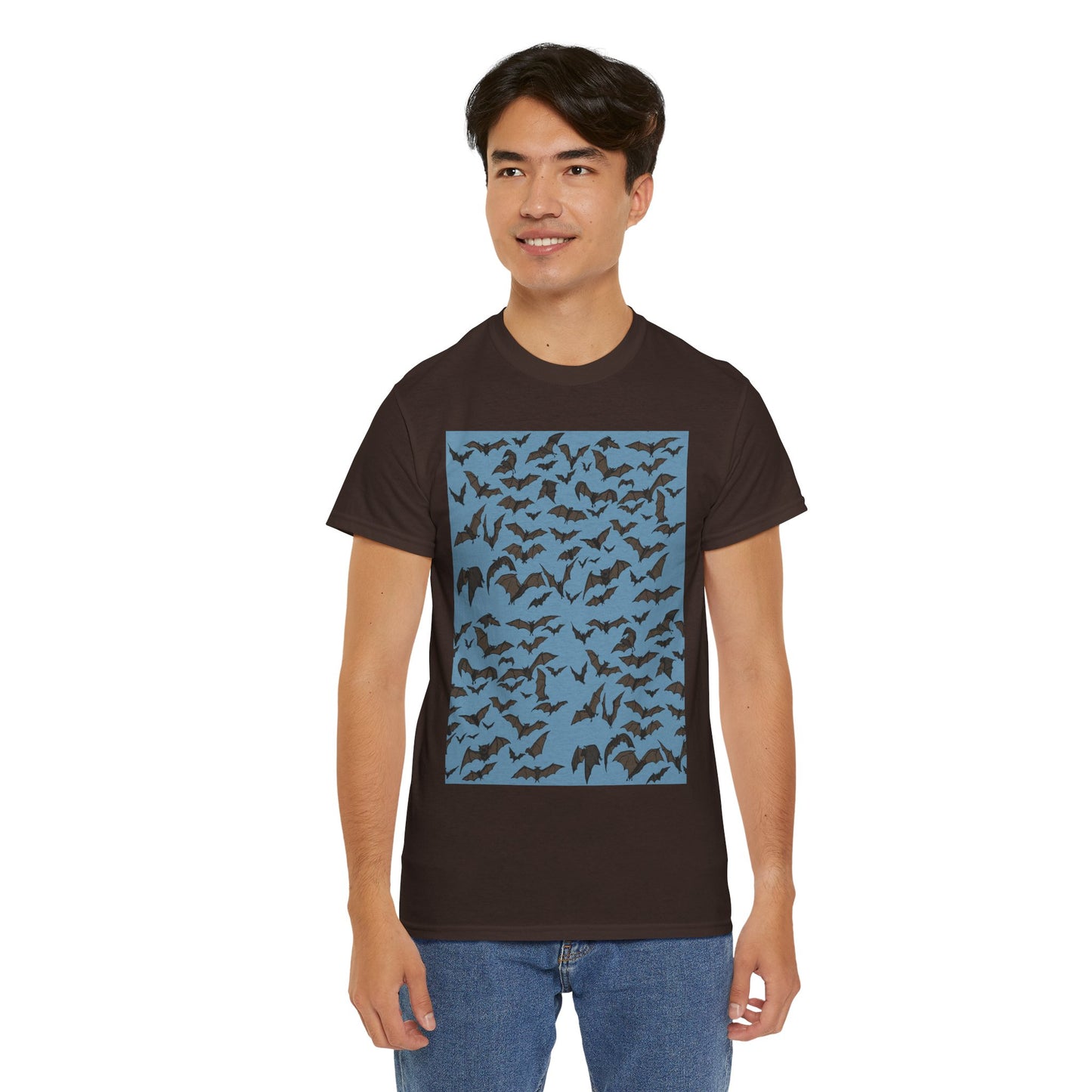 Unisex Bat Print Cotton Tee, Casual Graphic Tee, Halloween Apparel, Unique Gift for Animal Lovers, Stylish Everyday Wear