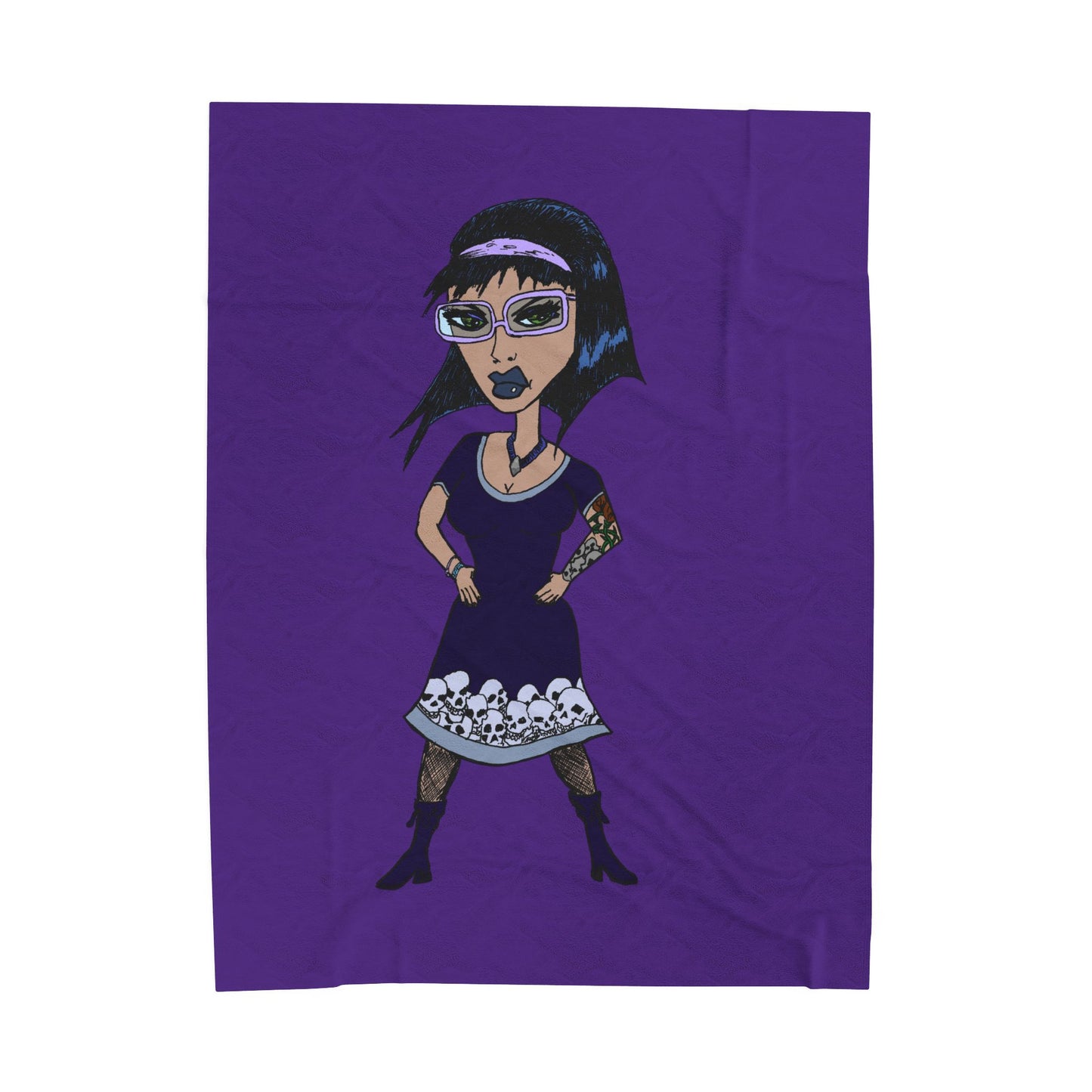 Goth Girl Velveteen Plush Blanket – Purple Skull Hem Cozy Throw