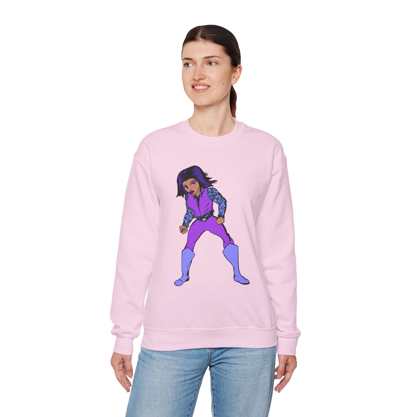 Vintage Retro Hero Crewneck Sweatshirt with Bold Graphic Design