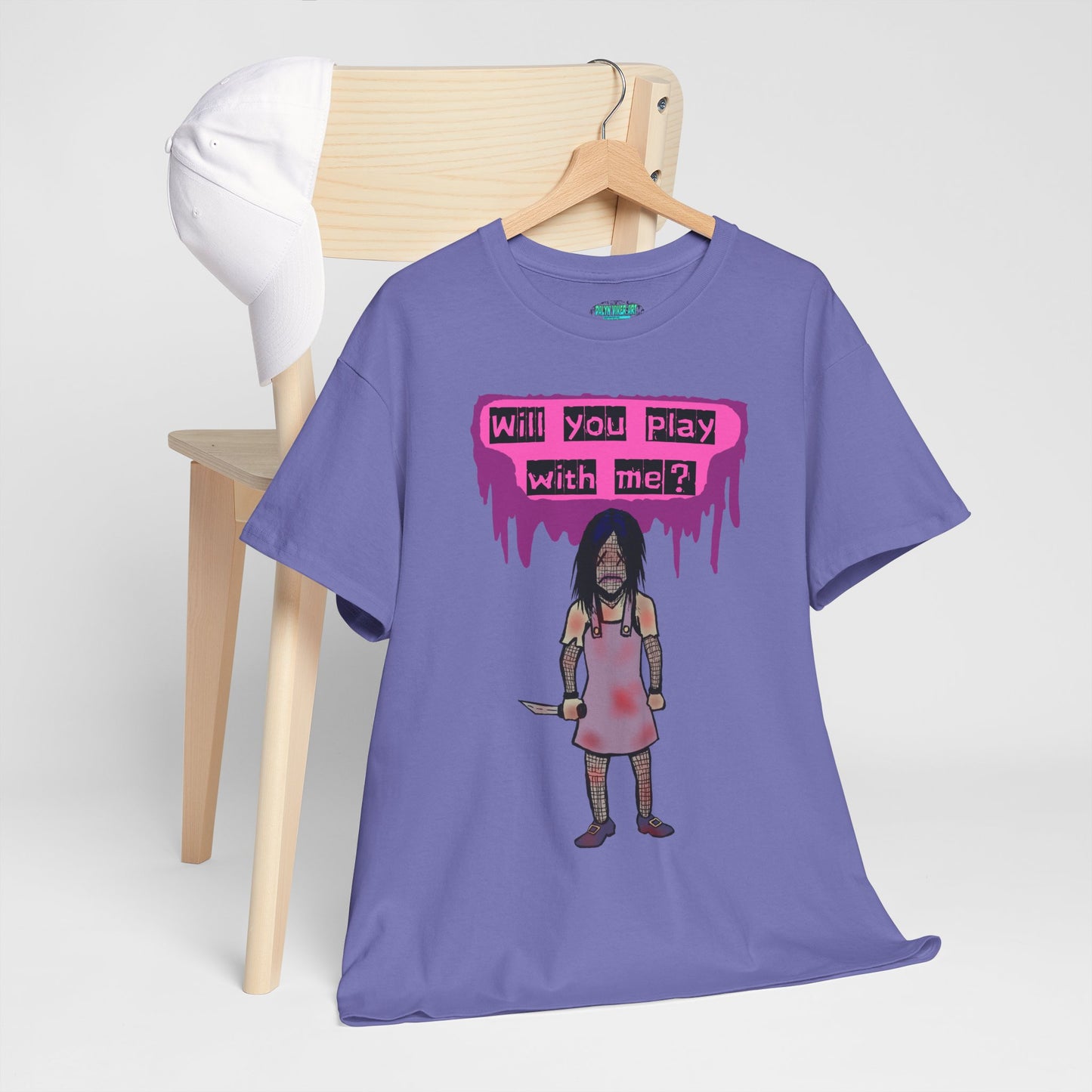Chilling Evil Doll Horror Tee, Horror T-Shirt, Grey Tee, Unique Graphic Tee, Unisex Tee, Playful Scary Top, Halloween Shirt