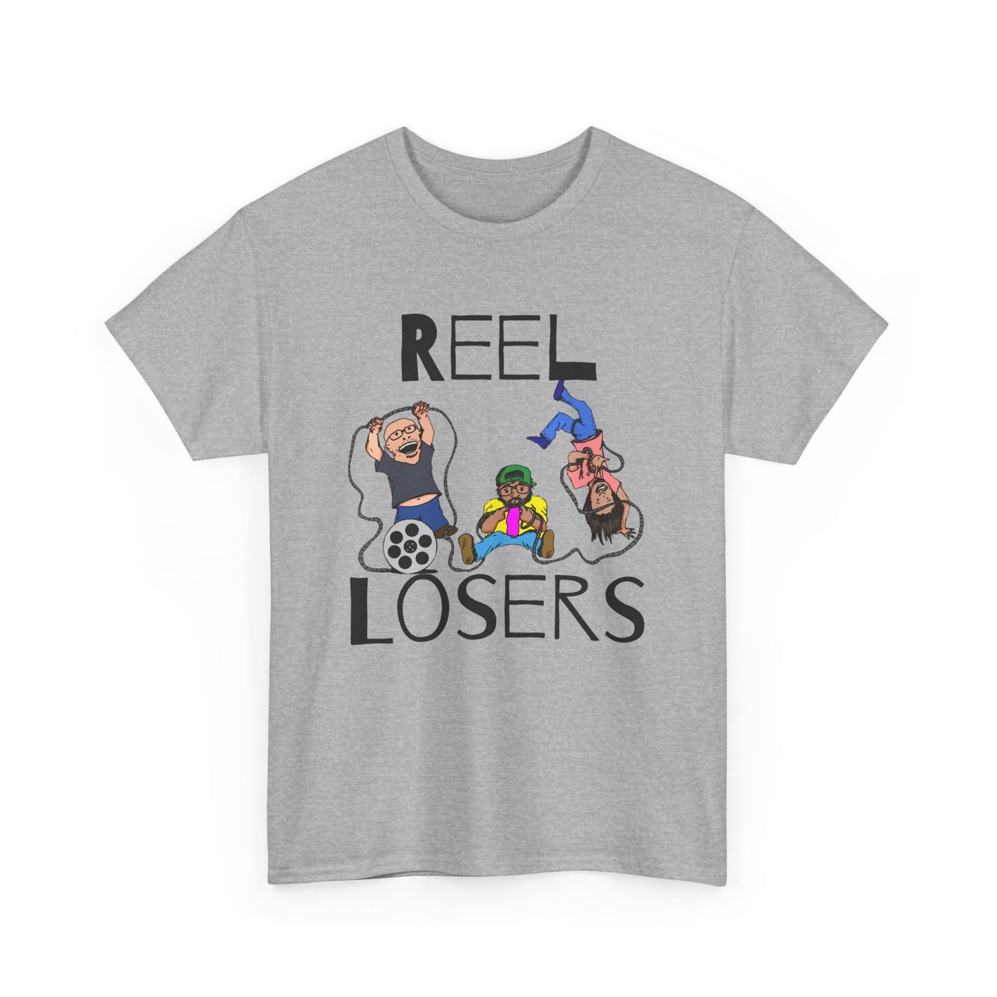 Reel Losers Podcast Unisex Heavy Cotton Tee, Funny Graphic Shirt, Casual Everyday Wear, Gift for Movie Lovers, Humor T-Shirt