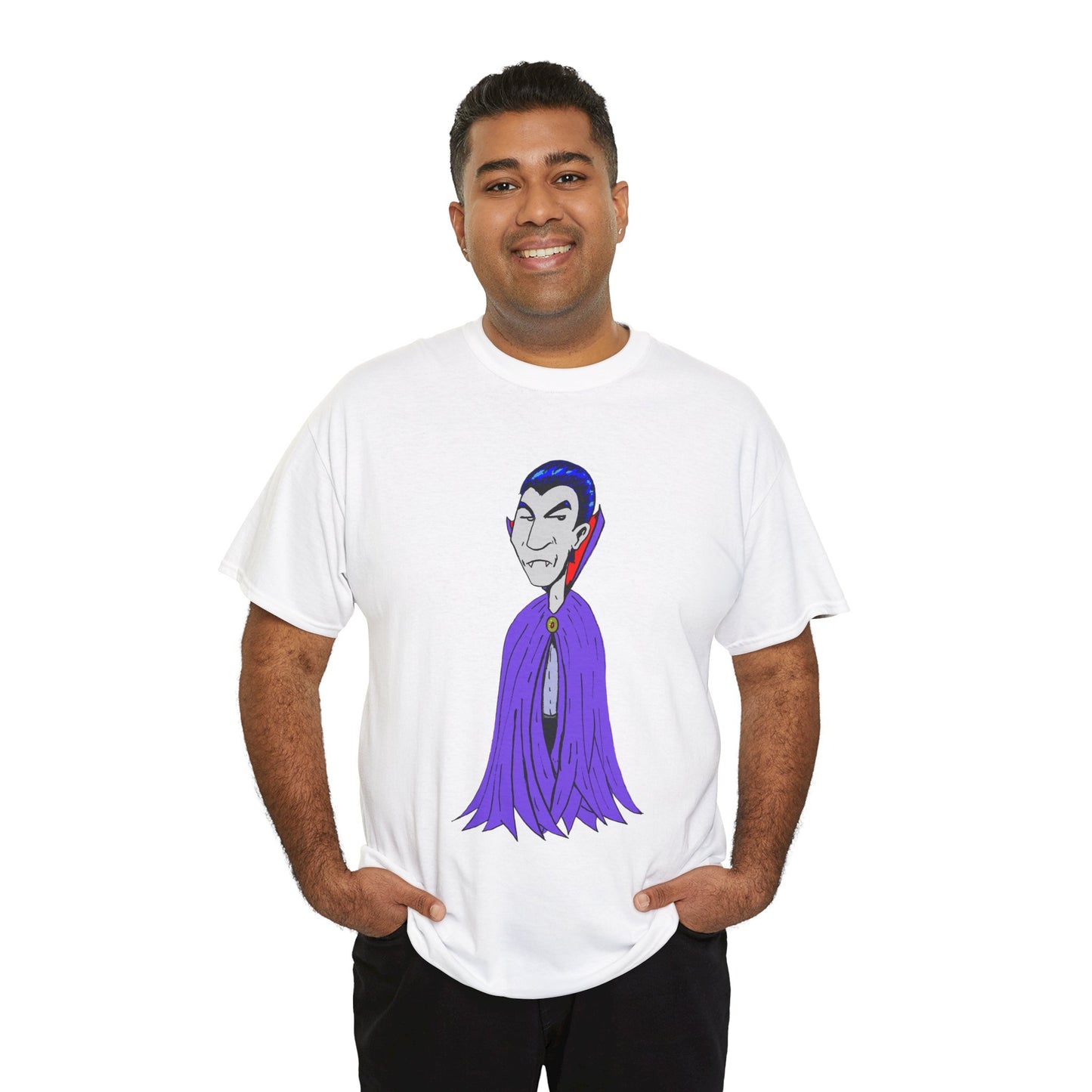Vampire Cartoon Tee - Cute Purple Cloak Dracula Graphic T-Shirt