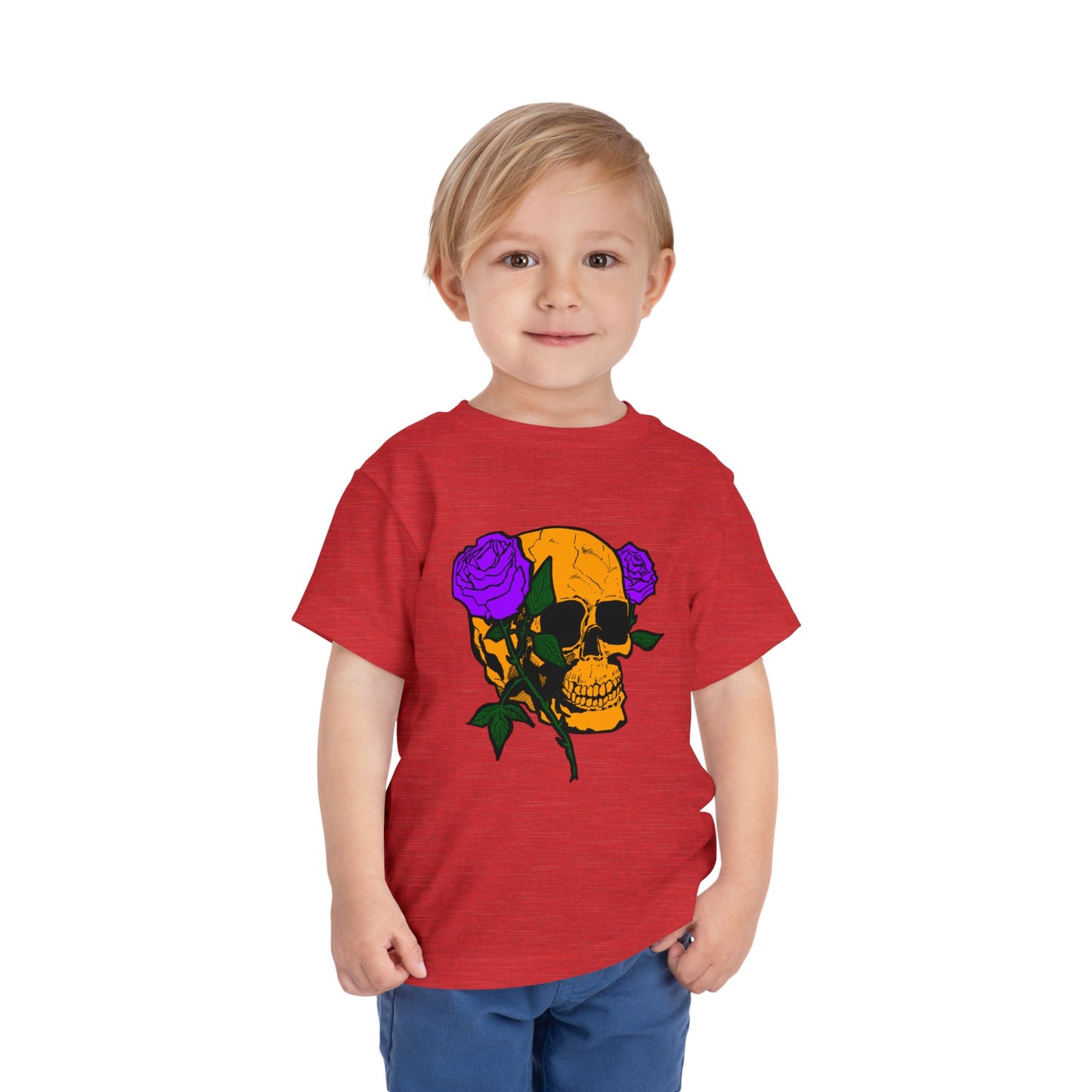 Toddler Tee — Orange Skull with Purple Roses Graphic