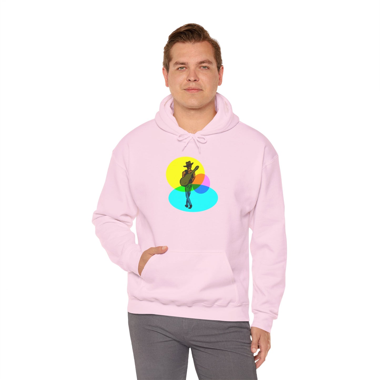 Cowboy with Guitar Hoodie — Colorful Retro Music Graphic Sweatshirt