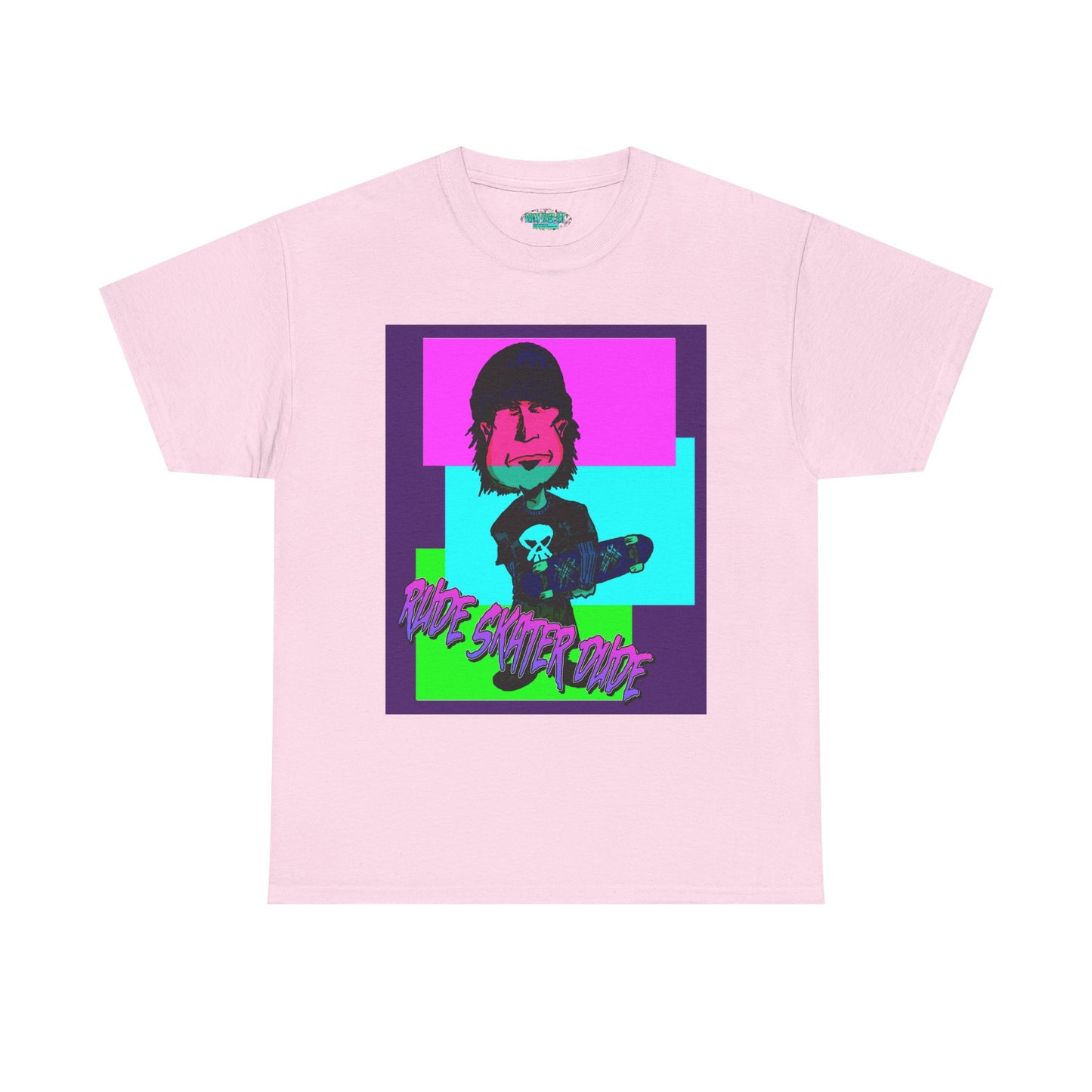 Retro Neon Skateboard Tee — "Rude Skater Dude" Graphic