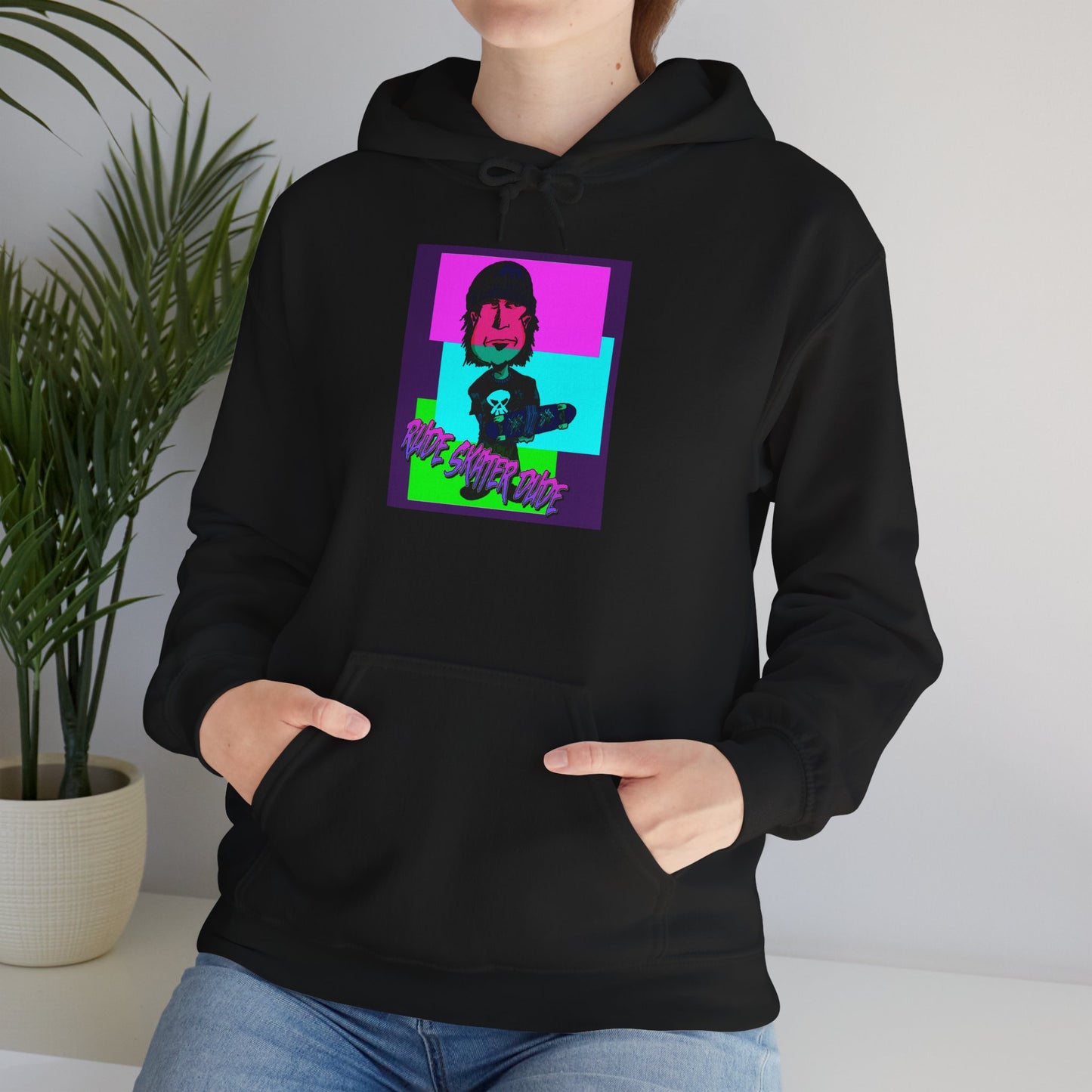 Retro Neon Rude Skater Dude Hoodie — Streetwear