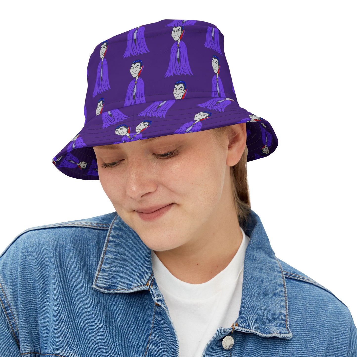Vampire Pattern Purple Bucket Hat — Halloween Gothic Aesthetic