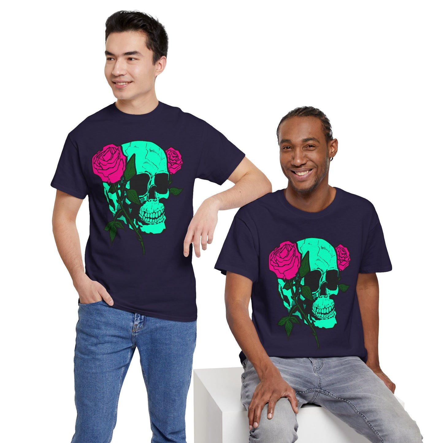 Edgy Skull & Roses Unisex Heavy Cotton Tee - Graphic T-Shirt for Alternative Fashion Lovers