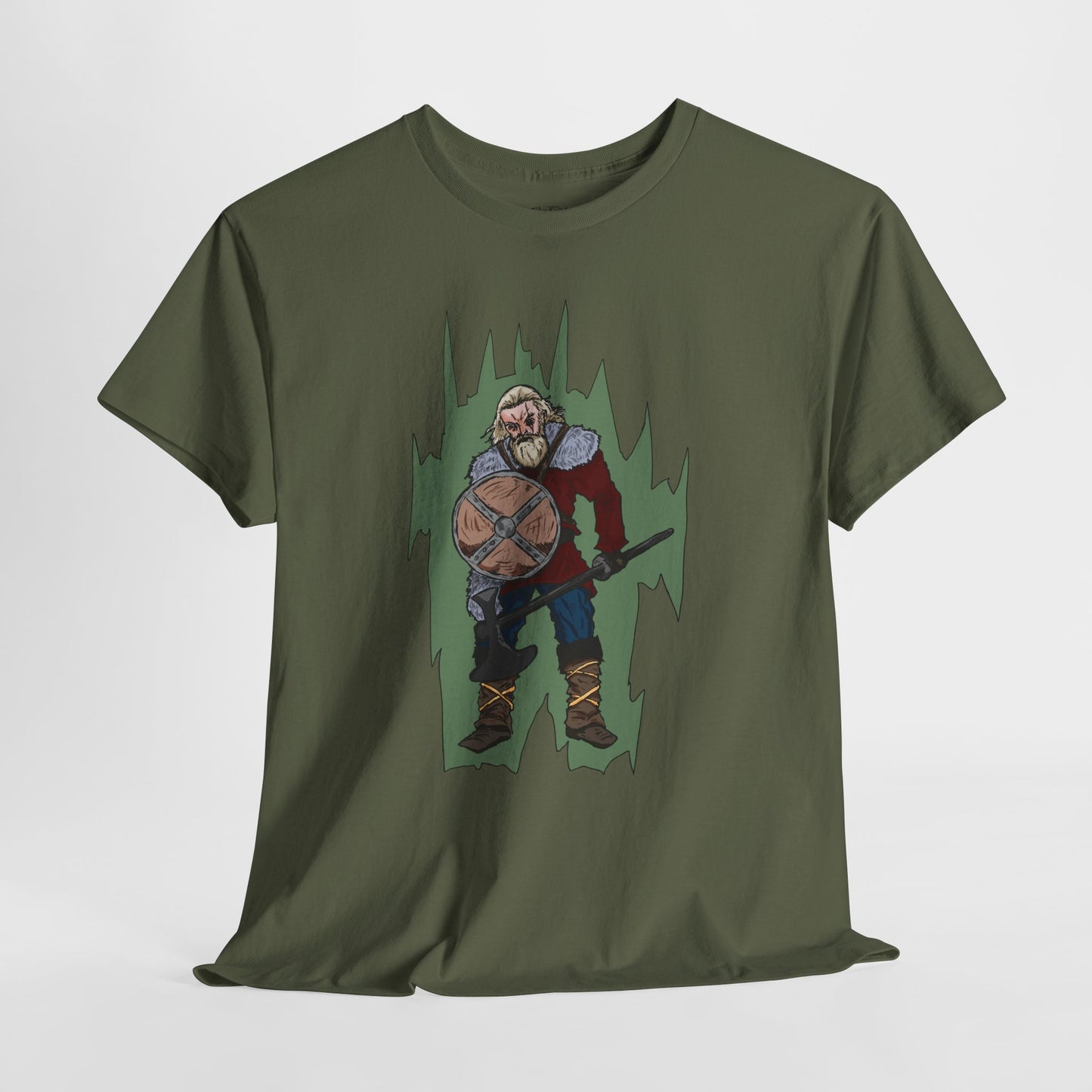 Epic Warrior Graphic Tee, Unisex Heavy Cotton Shirt, Casual Wear, Gamer Gift, Medieval Art Clothing, Battle Theme Fashion
