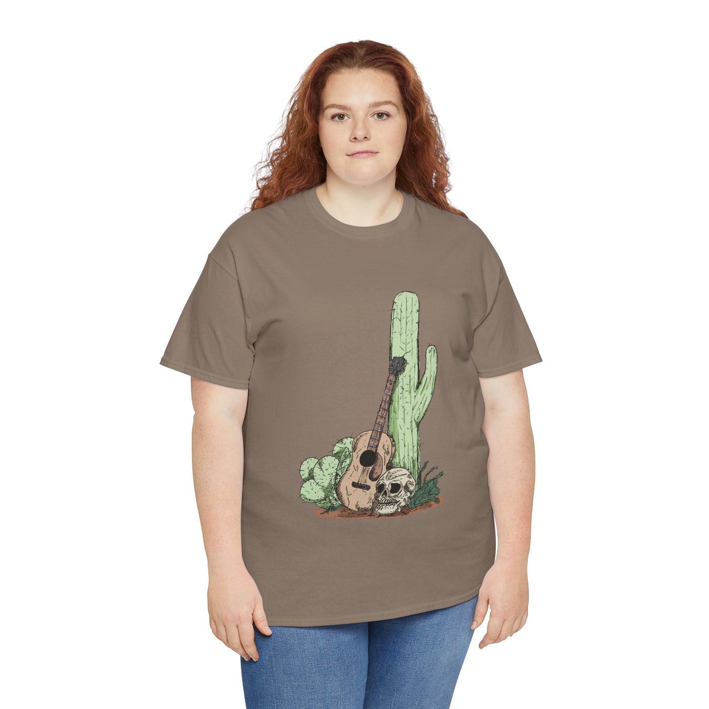 Desert Vibe Graphic Tee - Unisex Heavy Cotton Shirt, Boho Cactus Shirt, Guitar Lover's Gift, Summer Top, Music T-Shirt