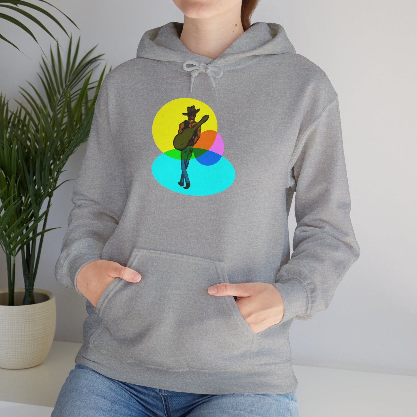 Cowboy with Guitar Hoodie — Colorful Retro Music Graphic Sweatshirt