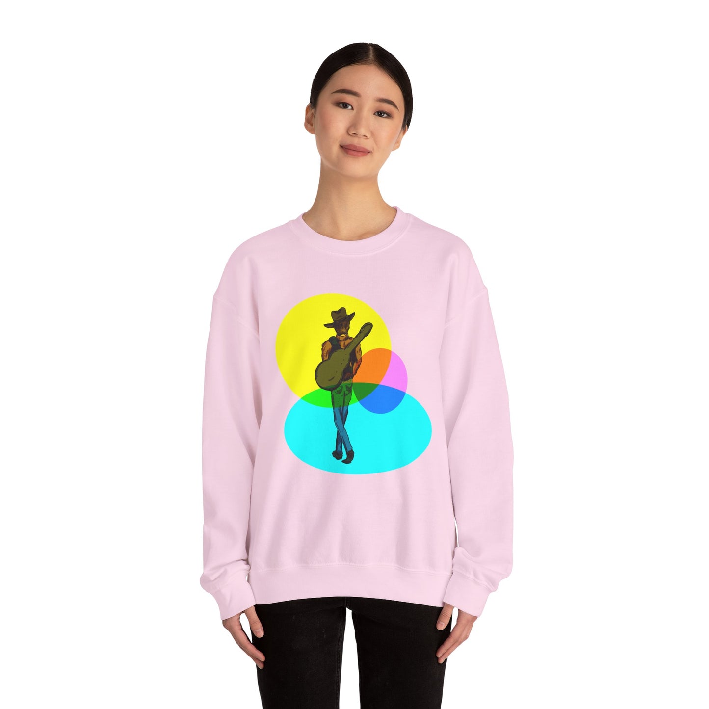 Cowboy Guitarist Graphic Sweatshirt — Retro Color Spot Music Pullover