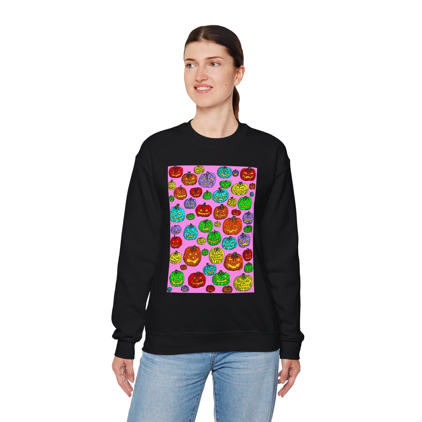 Colorful Pumpkin Crewneck Sweatshirt for Fall Celebrations