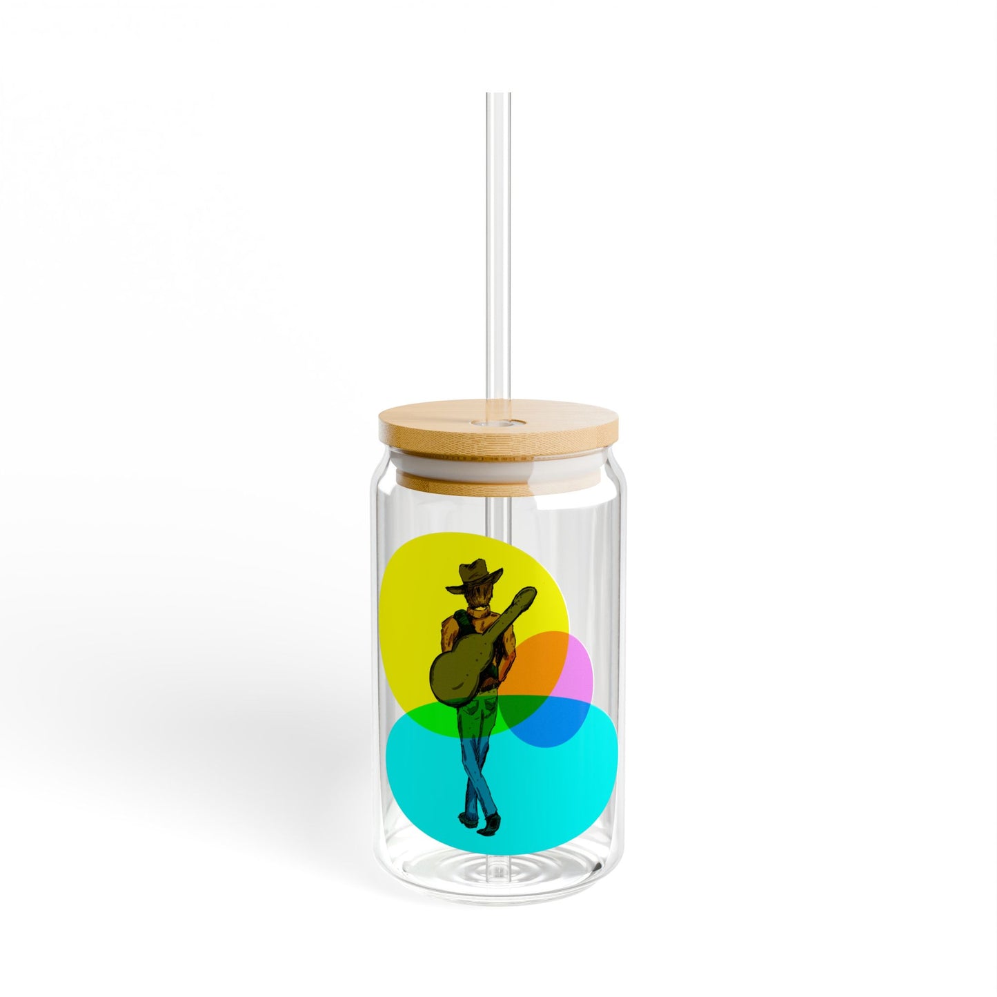 16oz Sipper Glass with Colorful Guitarist Cowboy – Music Lover Drinkware