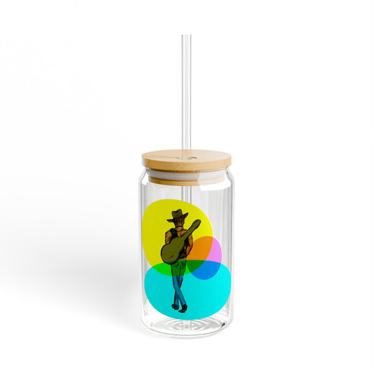 16oz Sipper Glass with Colorful Guitarist Cowboy – Music Lover Drinkware