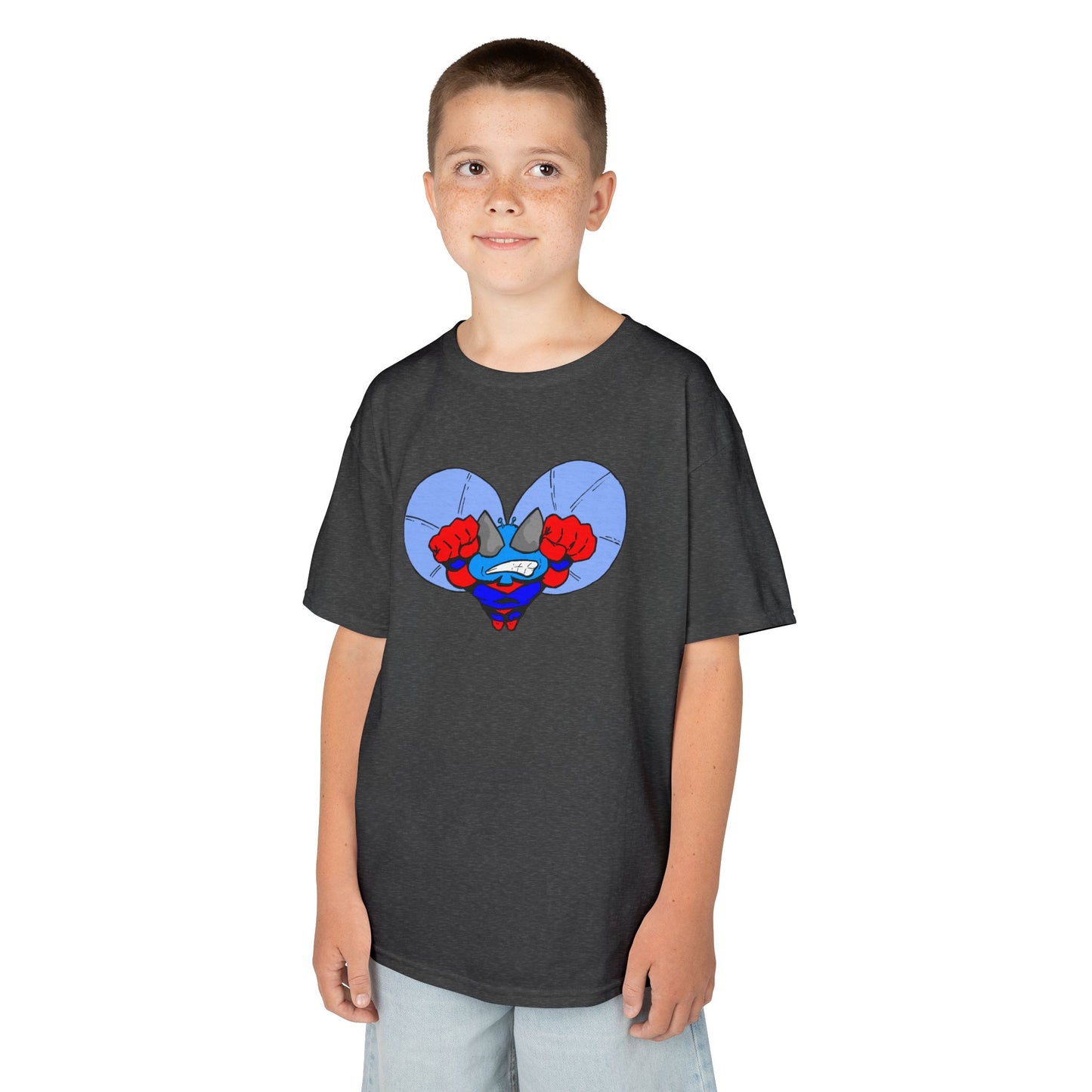 Astro-Fly Kids Superhero T‑Shirt — Cute Blue Hero Design